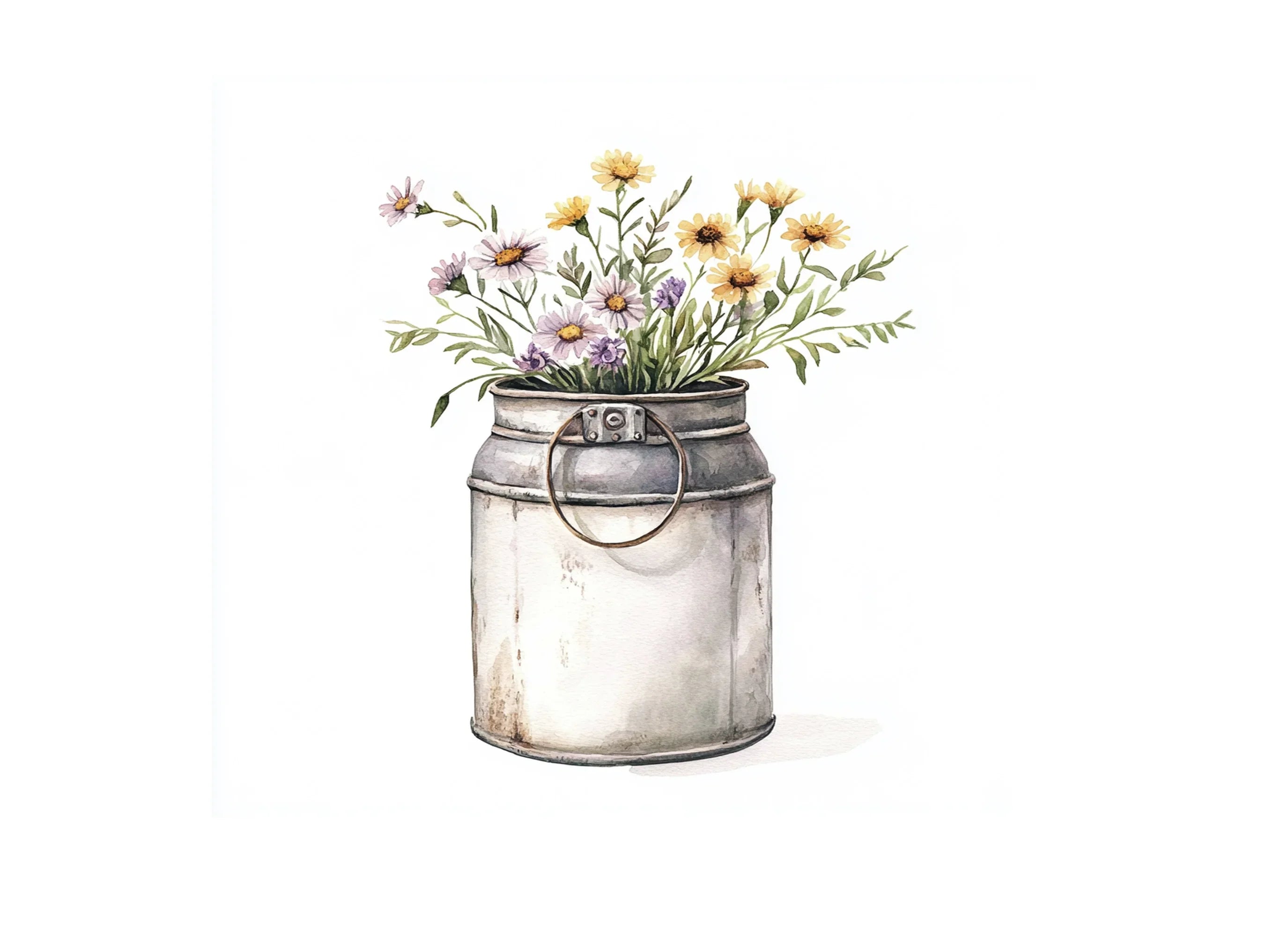 Wildflower Bouquets in Vintage Milk Cans Clipart Bundle
