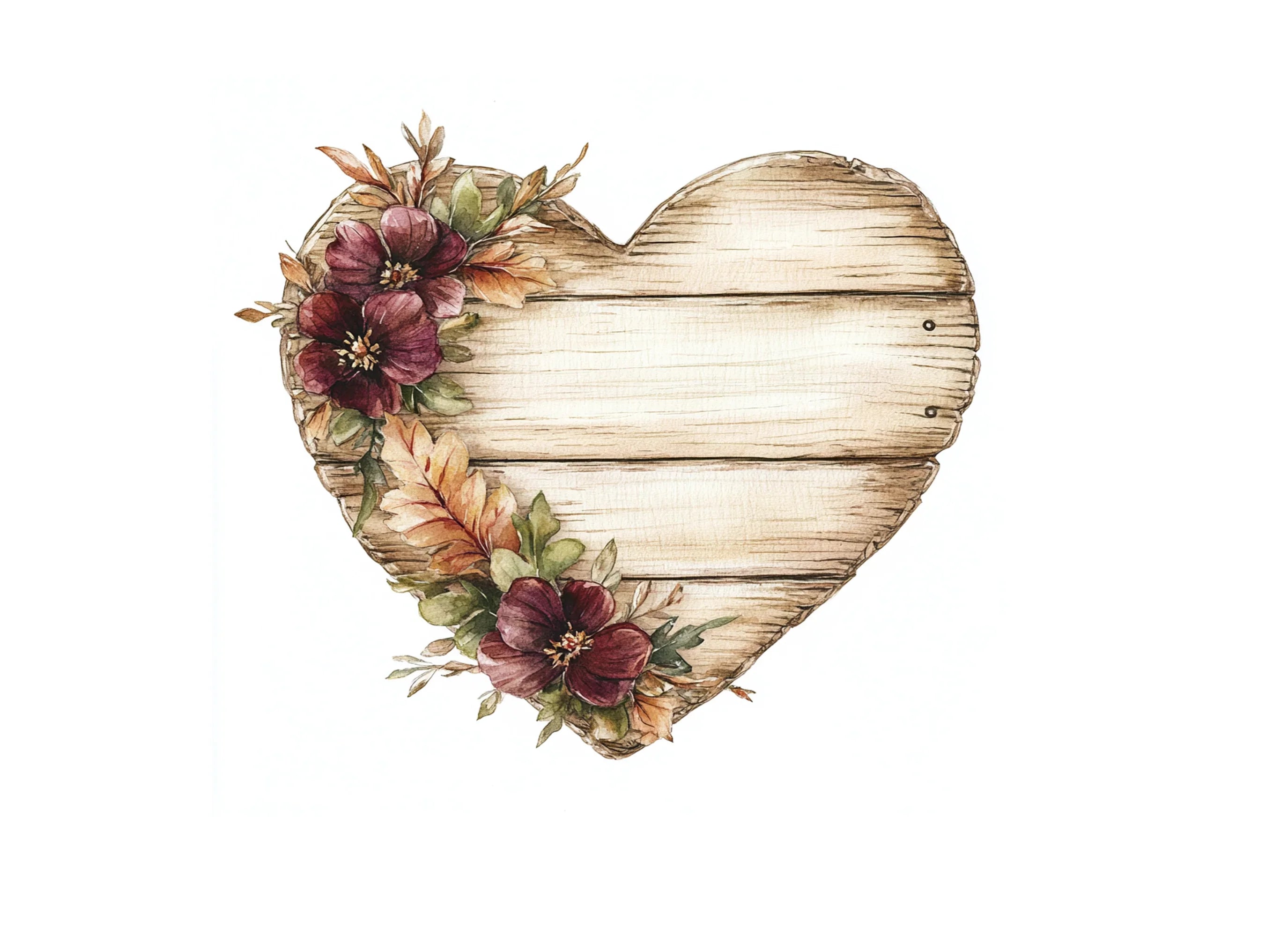 Rustic Wooden Heart Floral Clipart Bundle