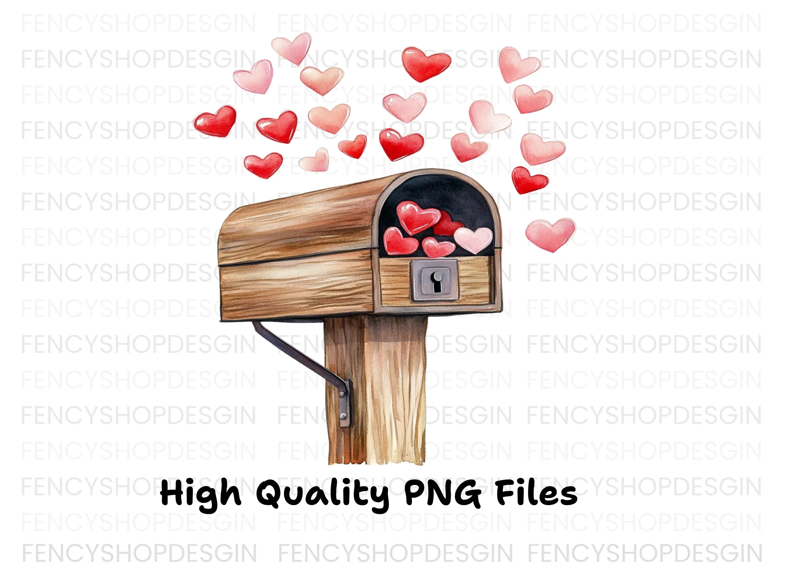 Wooden Mailbox with Falling Hearts Clipart Bundle