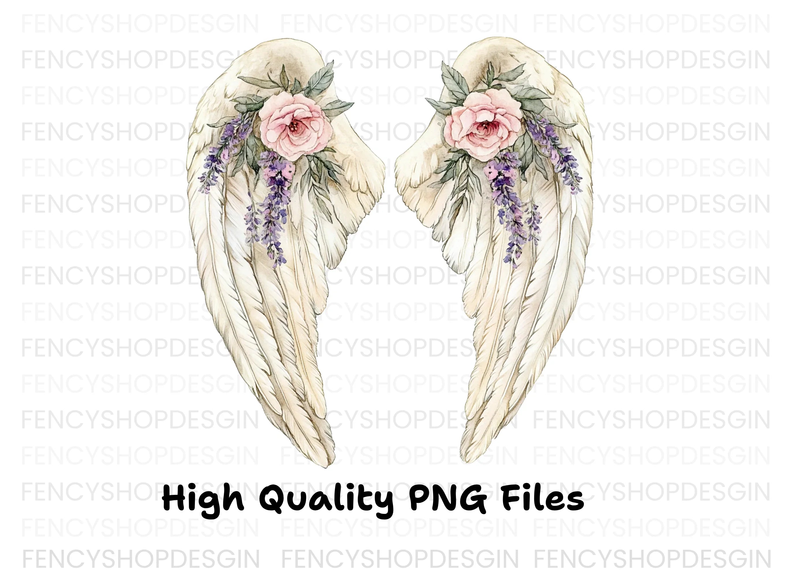 Romantic Angel Wings with Pink Roses Clipart Bundle