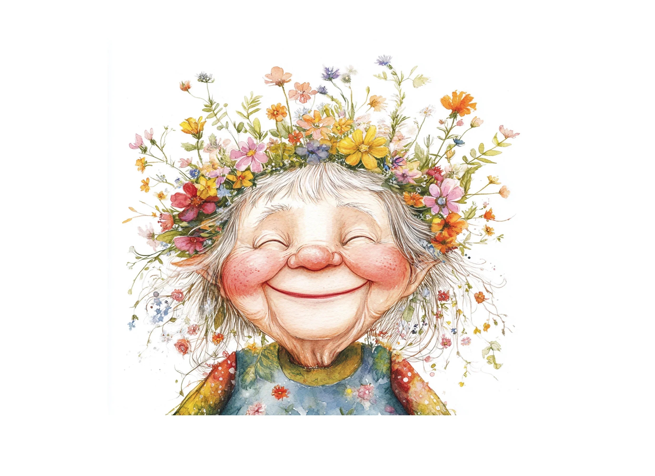 Joyful Elderly Fairy Faces Clipart Bundle