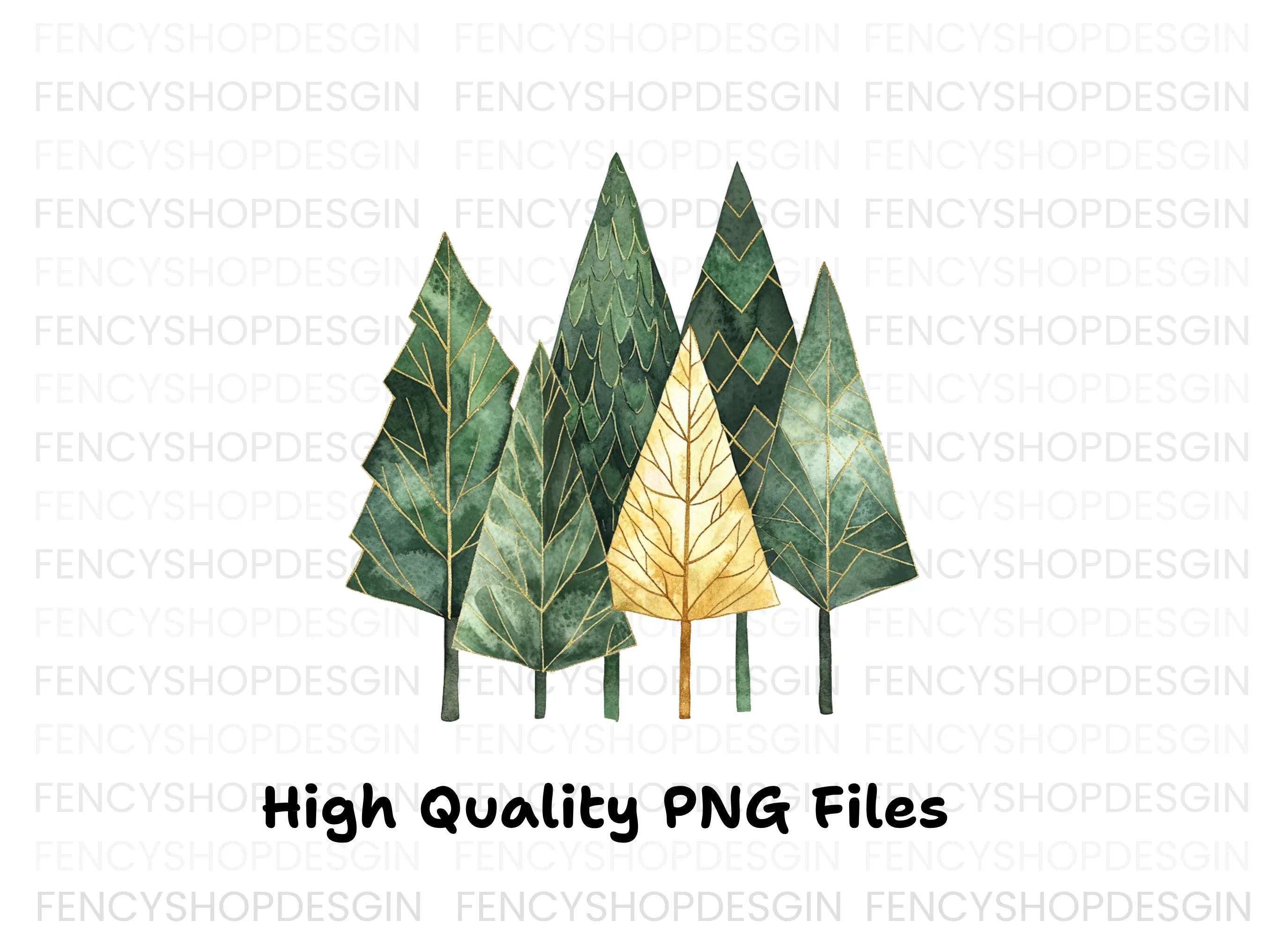 Geometric Gold and Green Forest Clipart Bundle