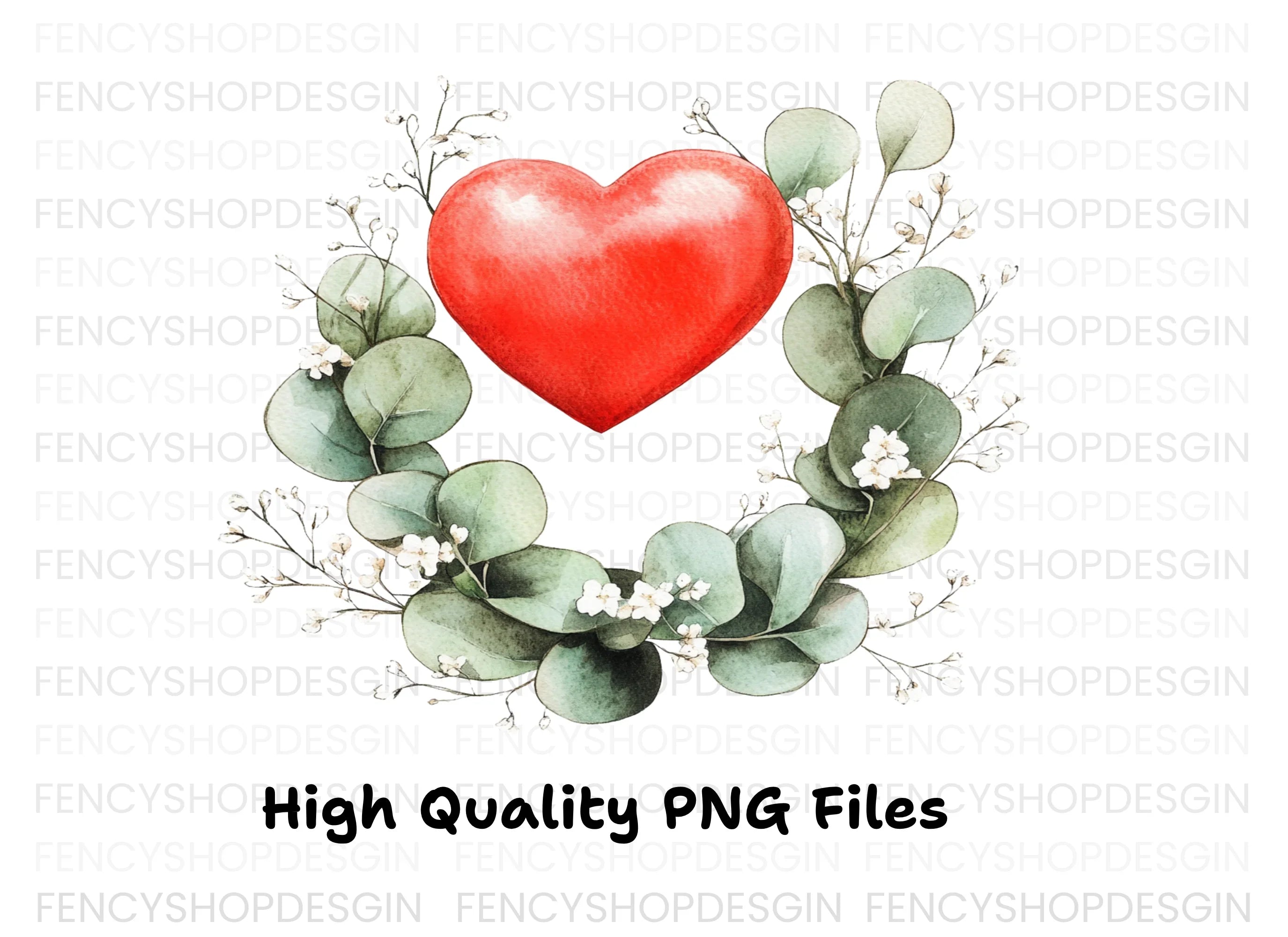 Eucalyptus Heart Wreaths Clipart Bundle
