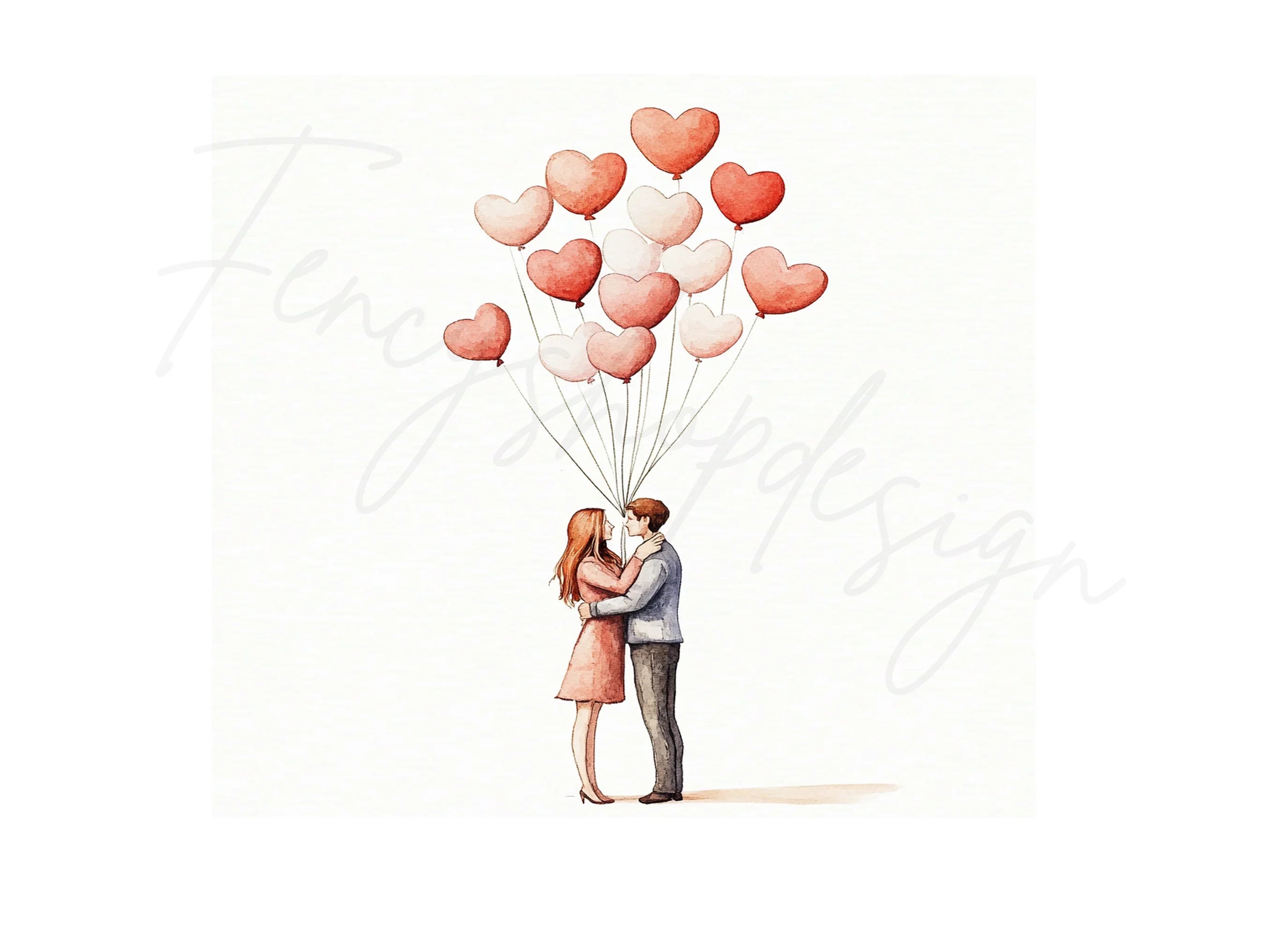 Romantic Couple with Heart Balloons Clipart Bundle
