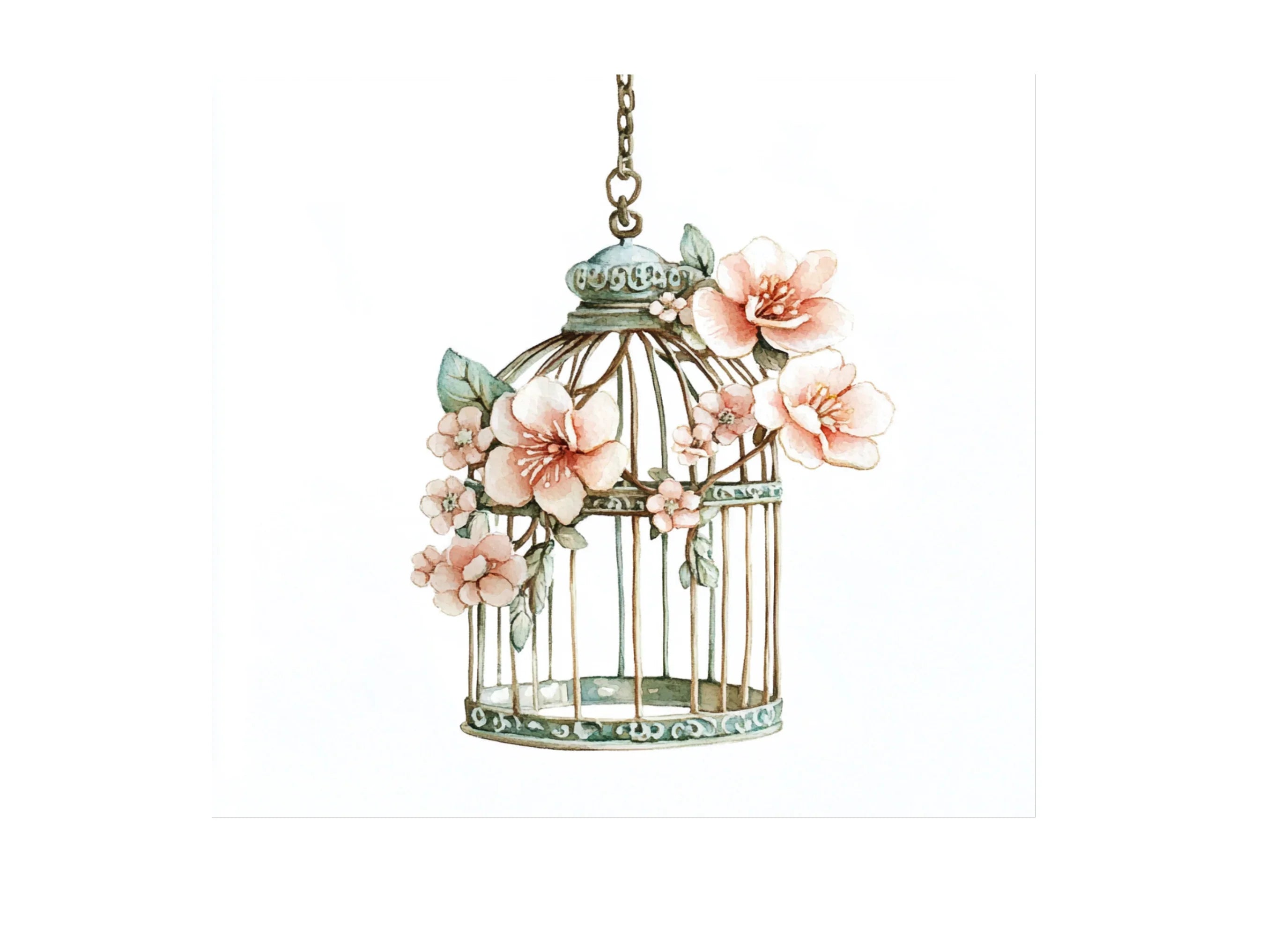 Charming Floral Birdcage Clipart Bundle