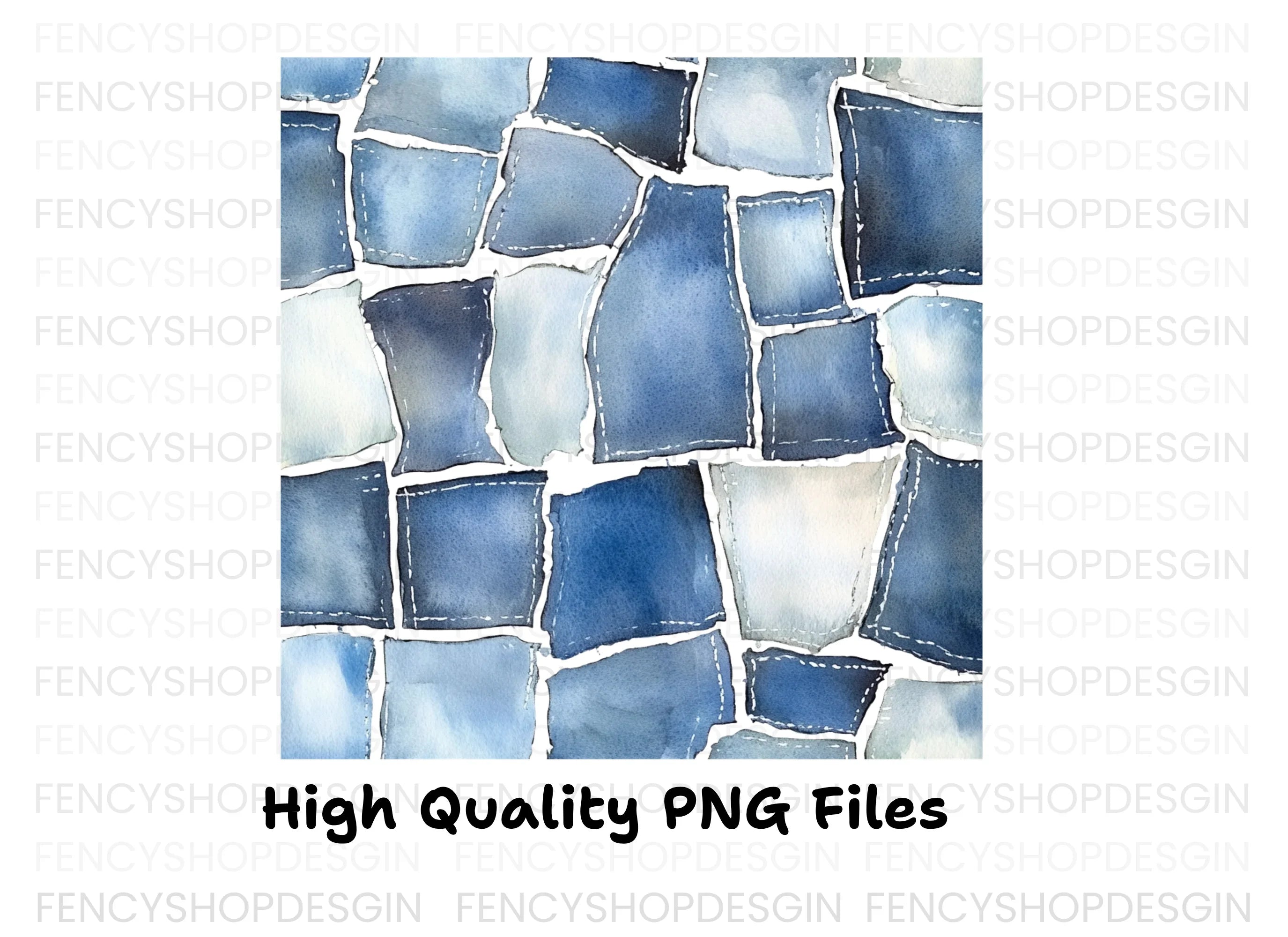 Denim Patchwork Patterns Clipart Bundle