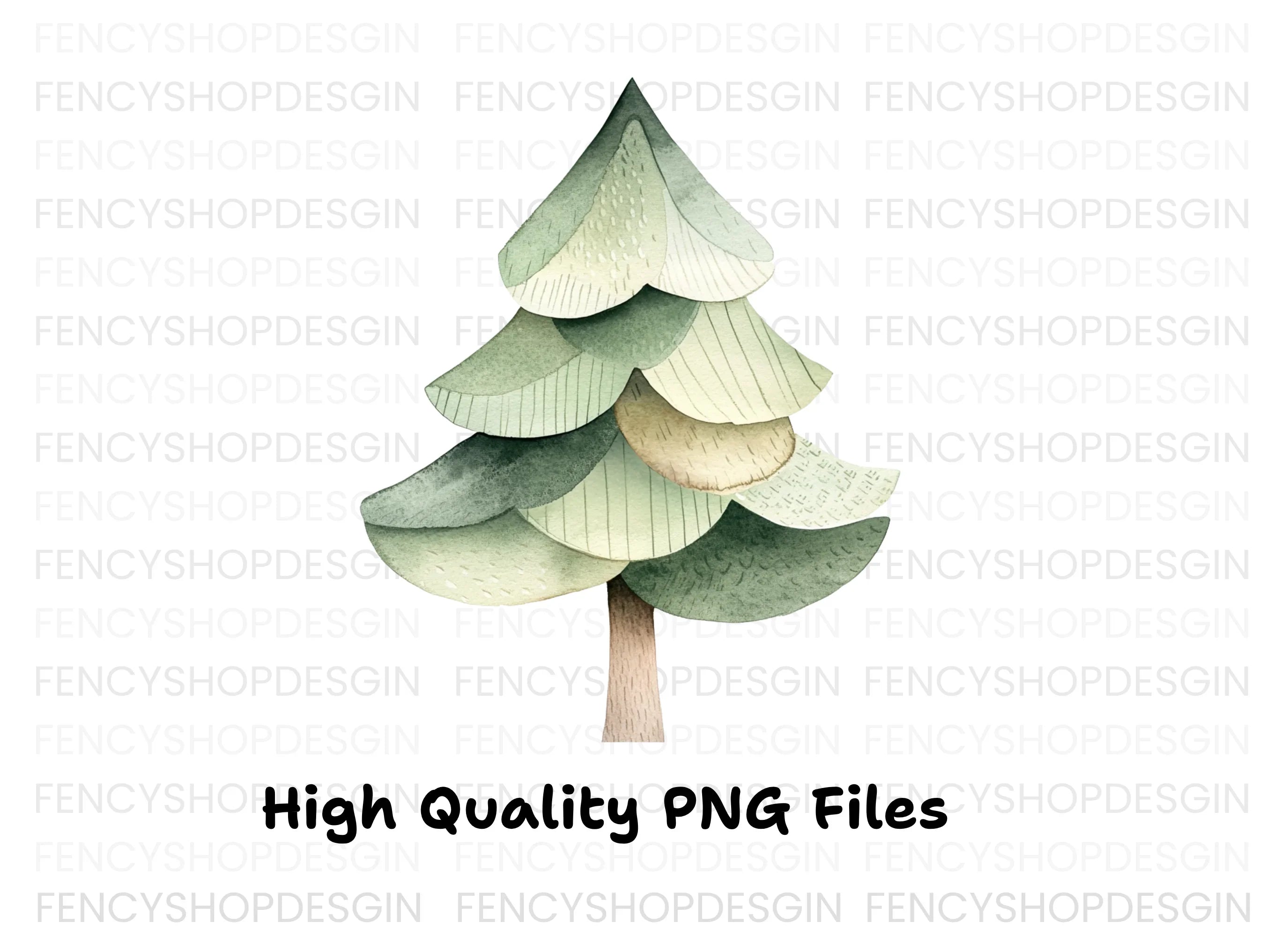 Cute Stylized Pine Tree Clipart Bundle