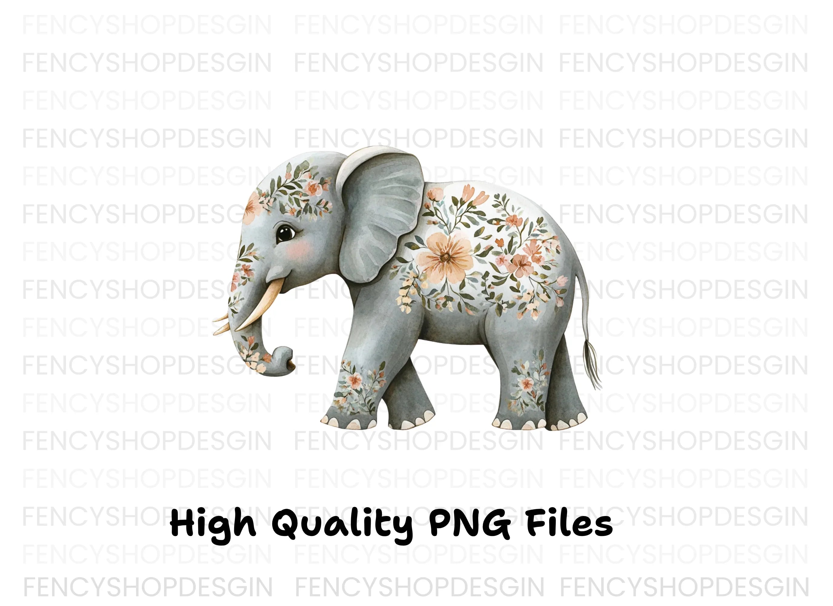 Floral Elephant Clipart Bundle