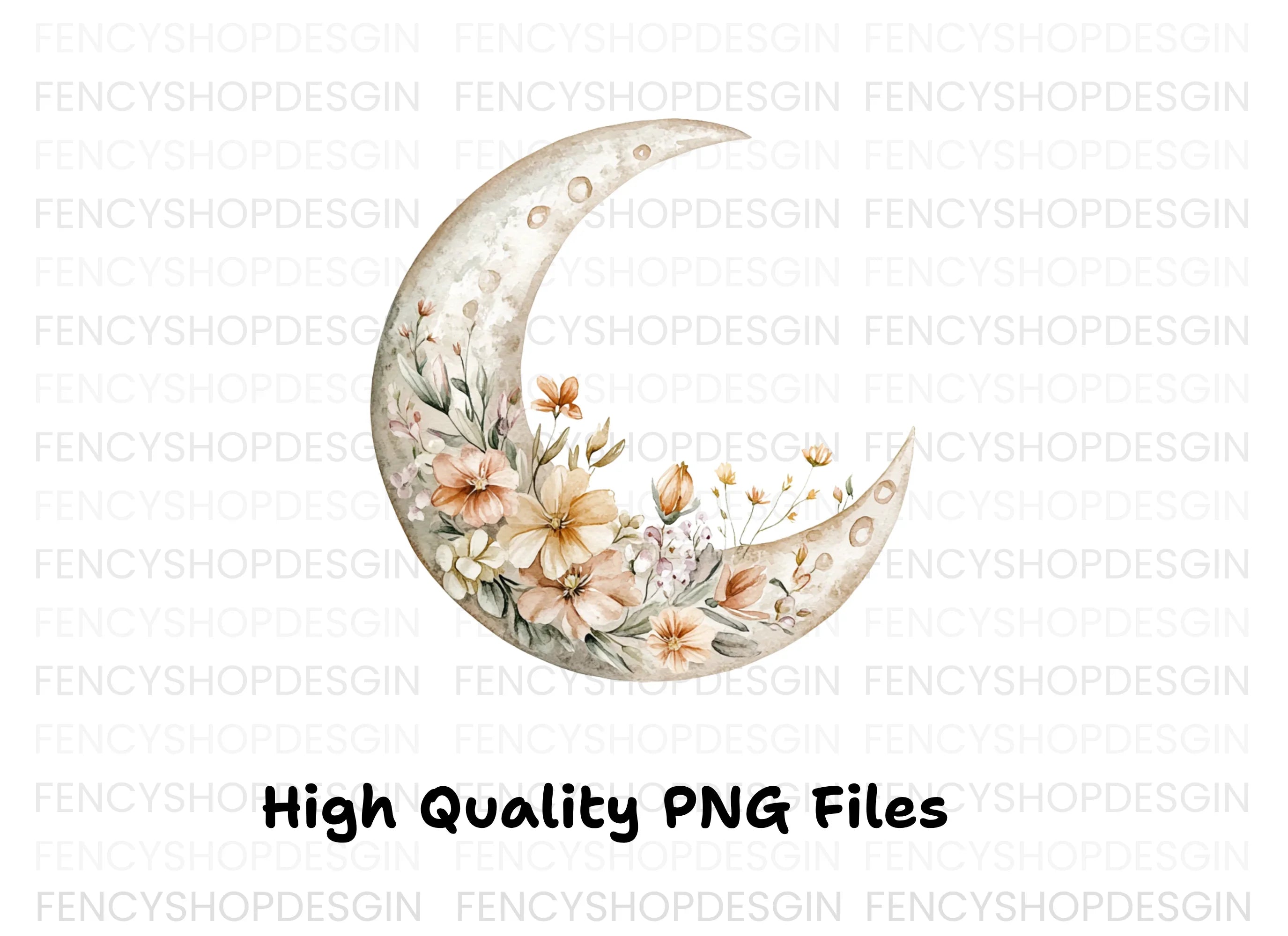 Floral Crescent Moon Clipart Bundle