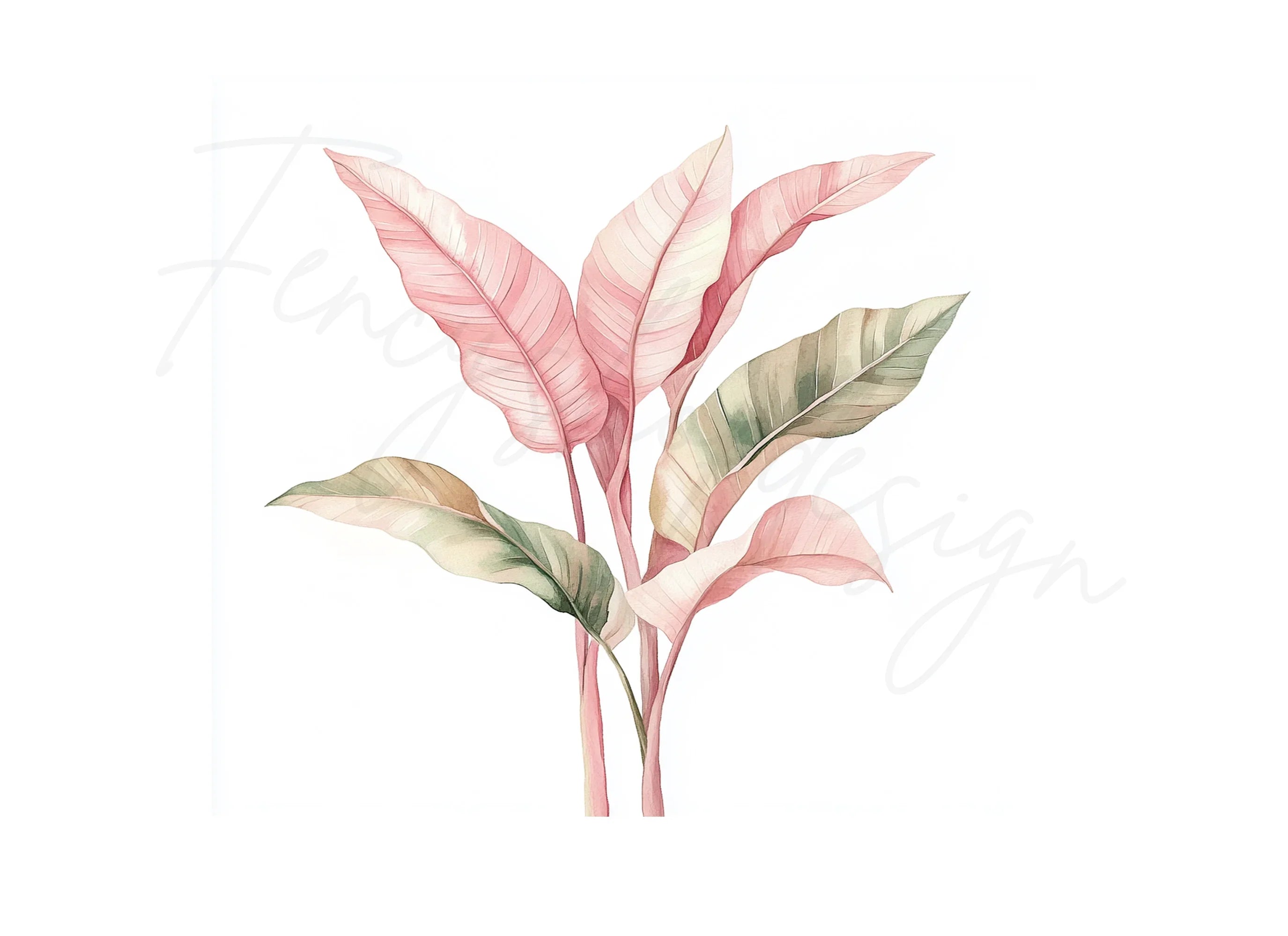 Soft Pink Green Foliage Clipart Bundle