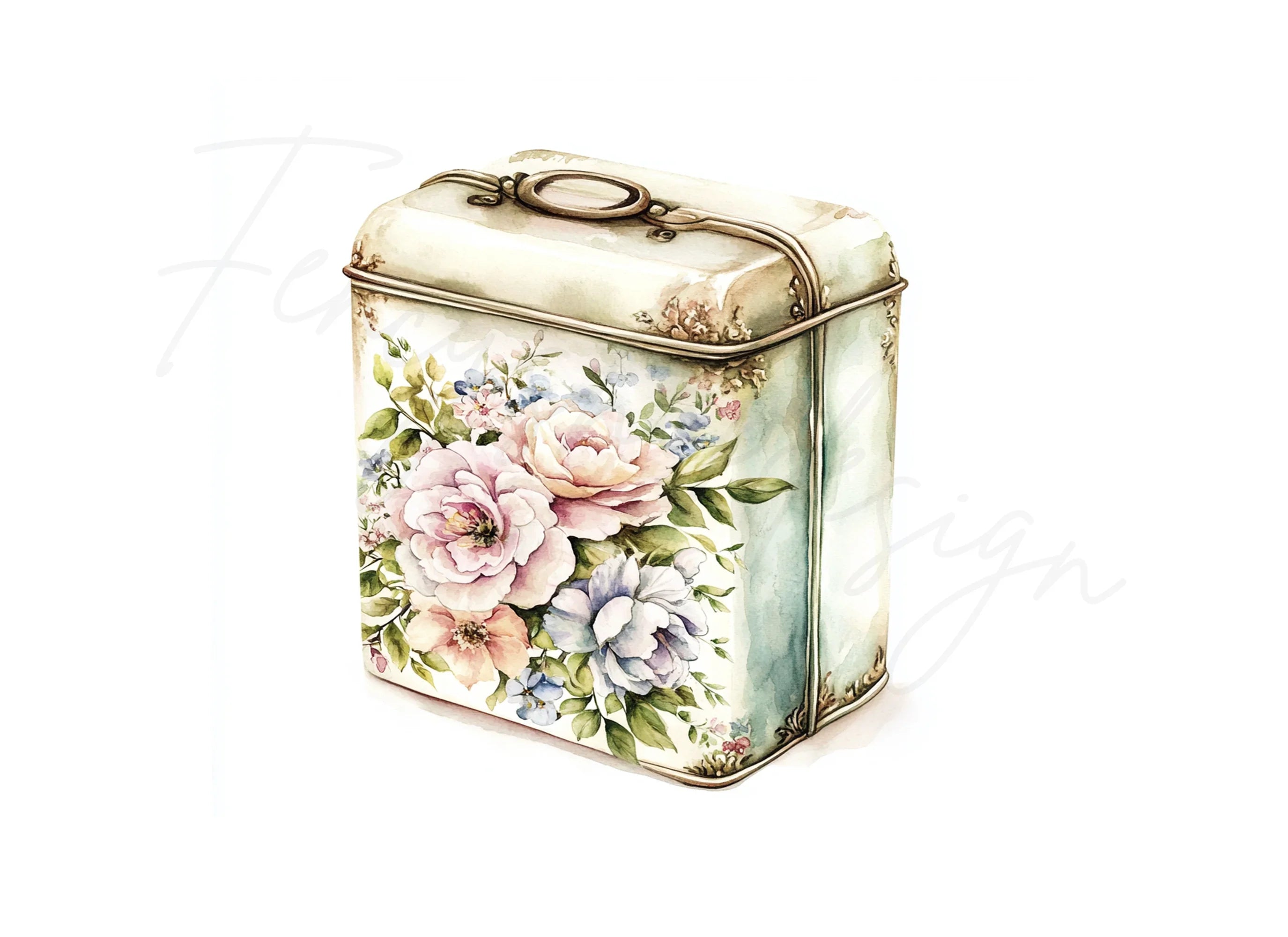 Vintage Floral Tin Box Clipart Bundle