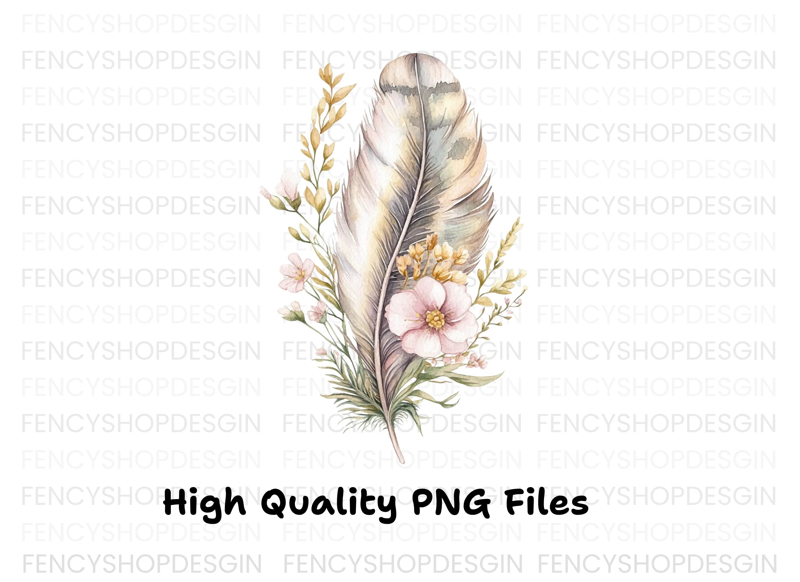 Feather Flower Clipart Bundle