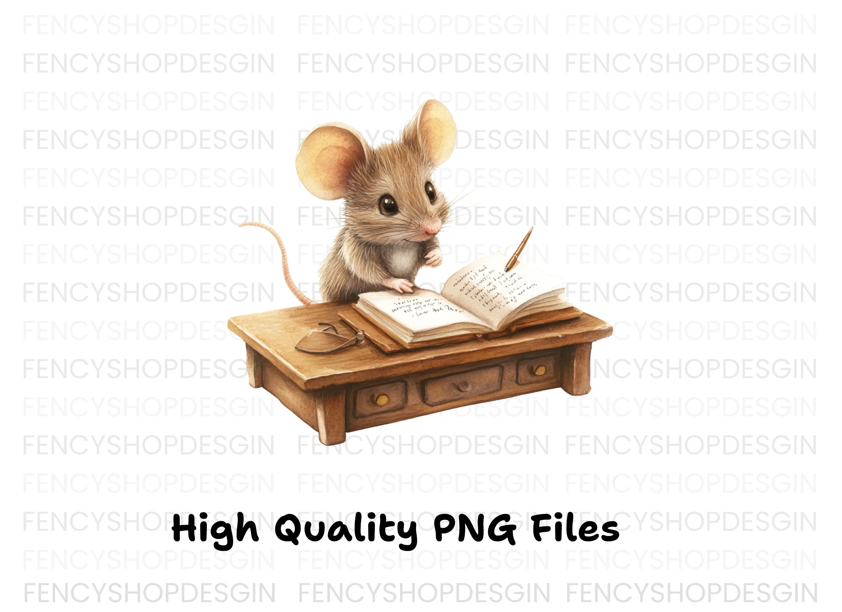 Little Mouse at Desk Clipart Bundle