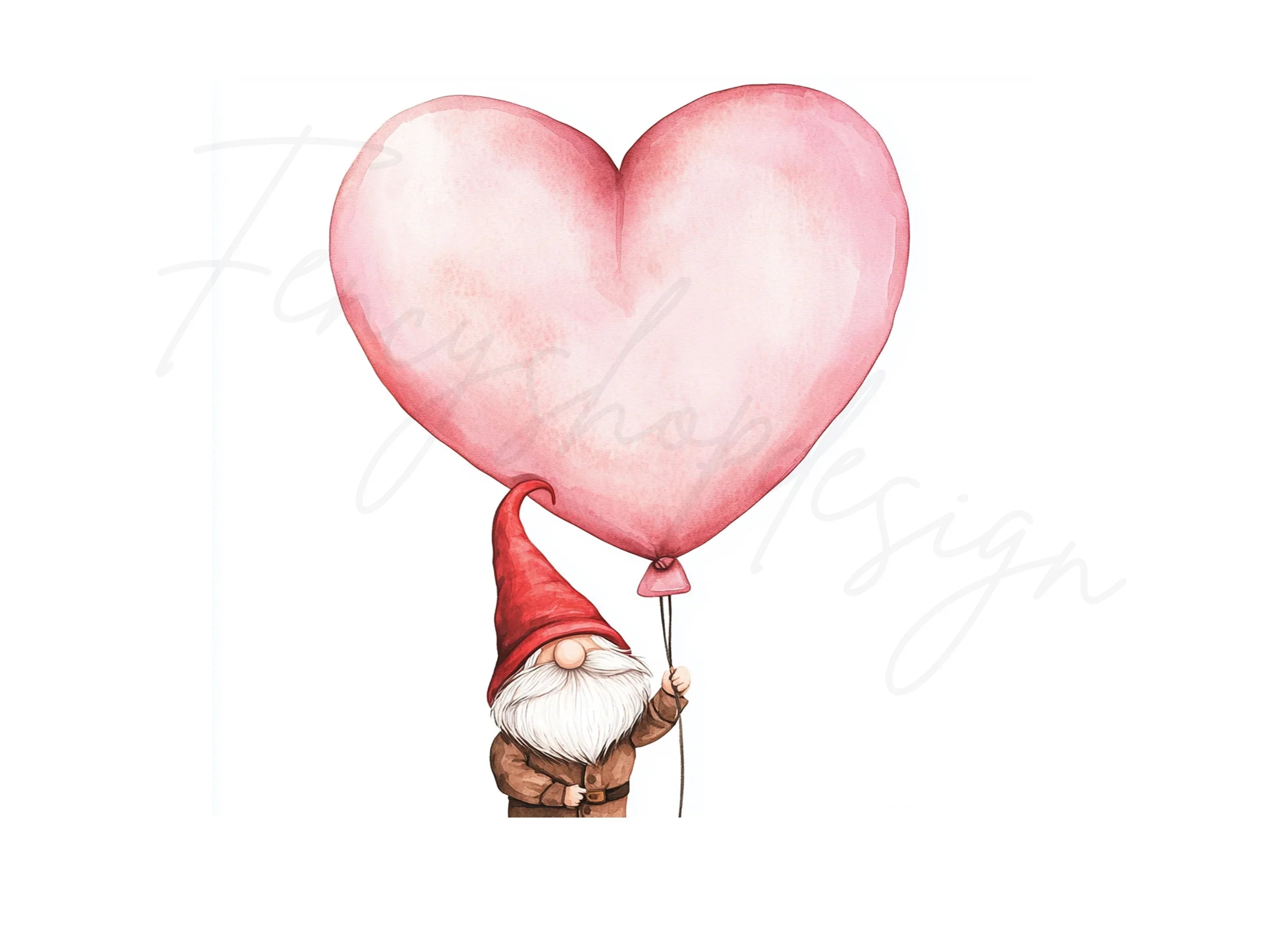 Cute Gnomes with Pink Heart Balloons Clipart Bundle