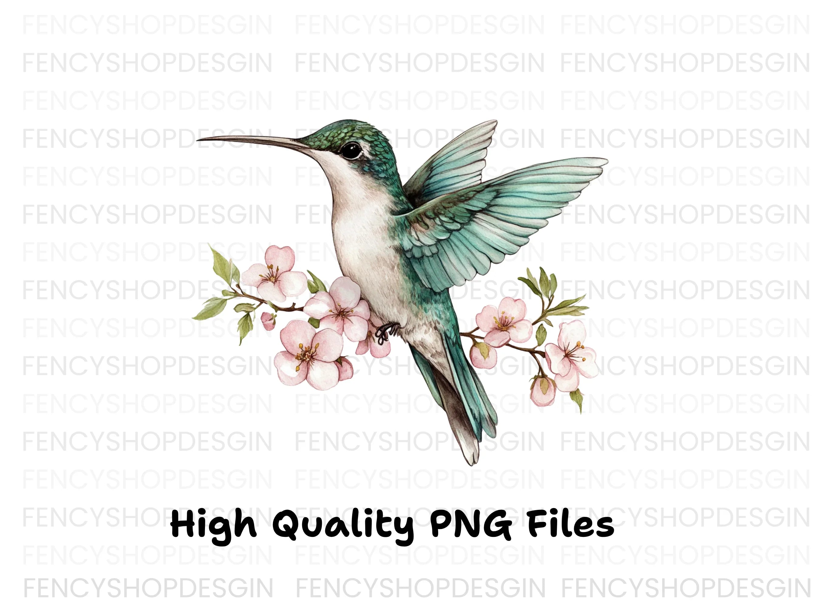 Hummingbird with Pink Blossoms Clipart Bundle