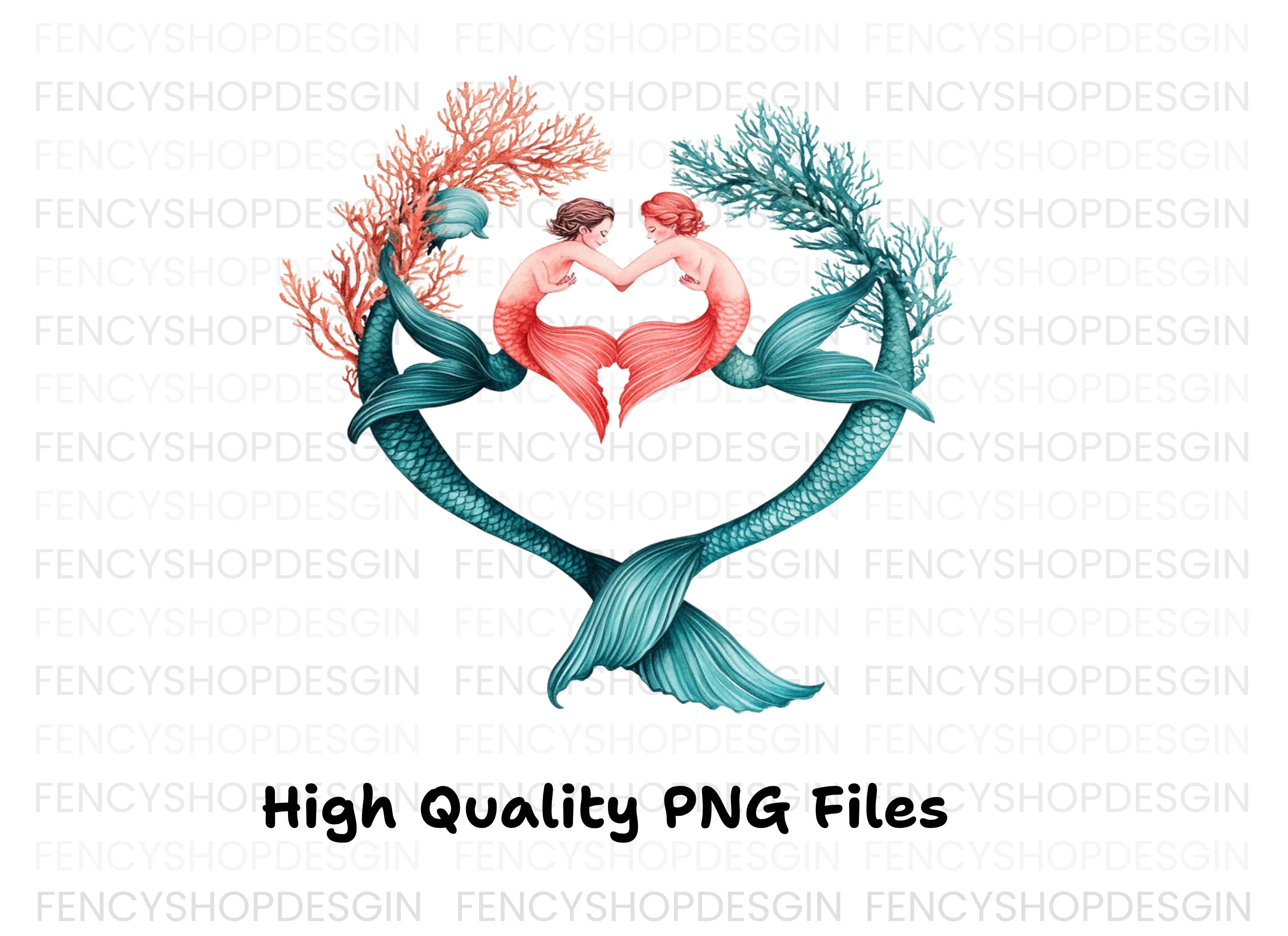 Romantic Mermaid Heart Couple Clipart Bundle