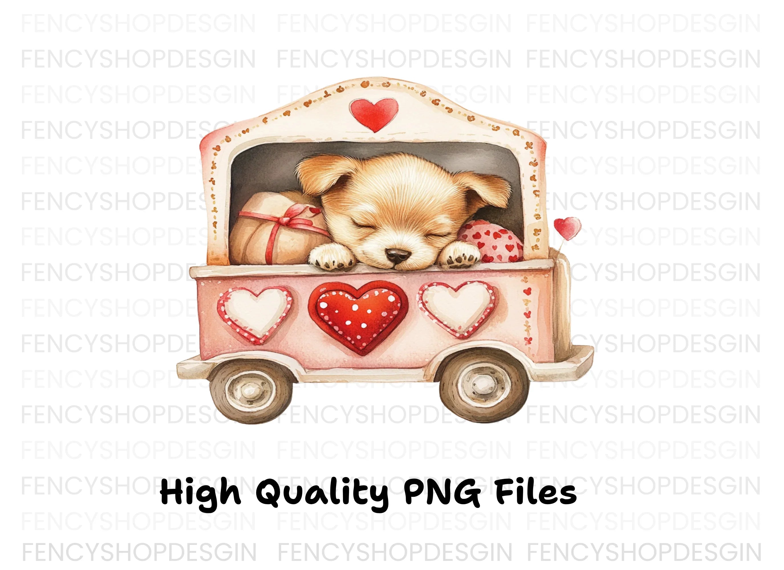 Sleeping Puppies in Love Trucks Clipart Bundle