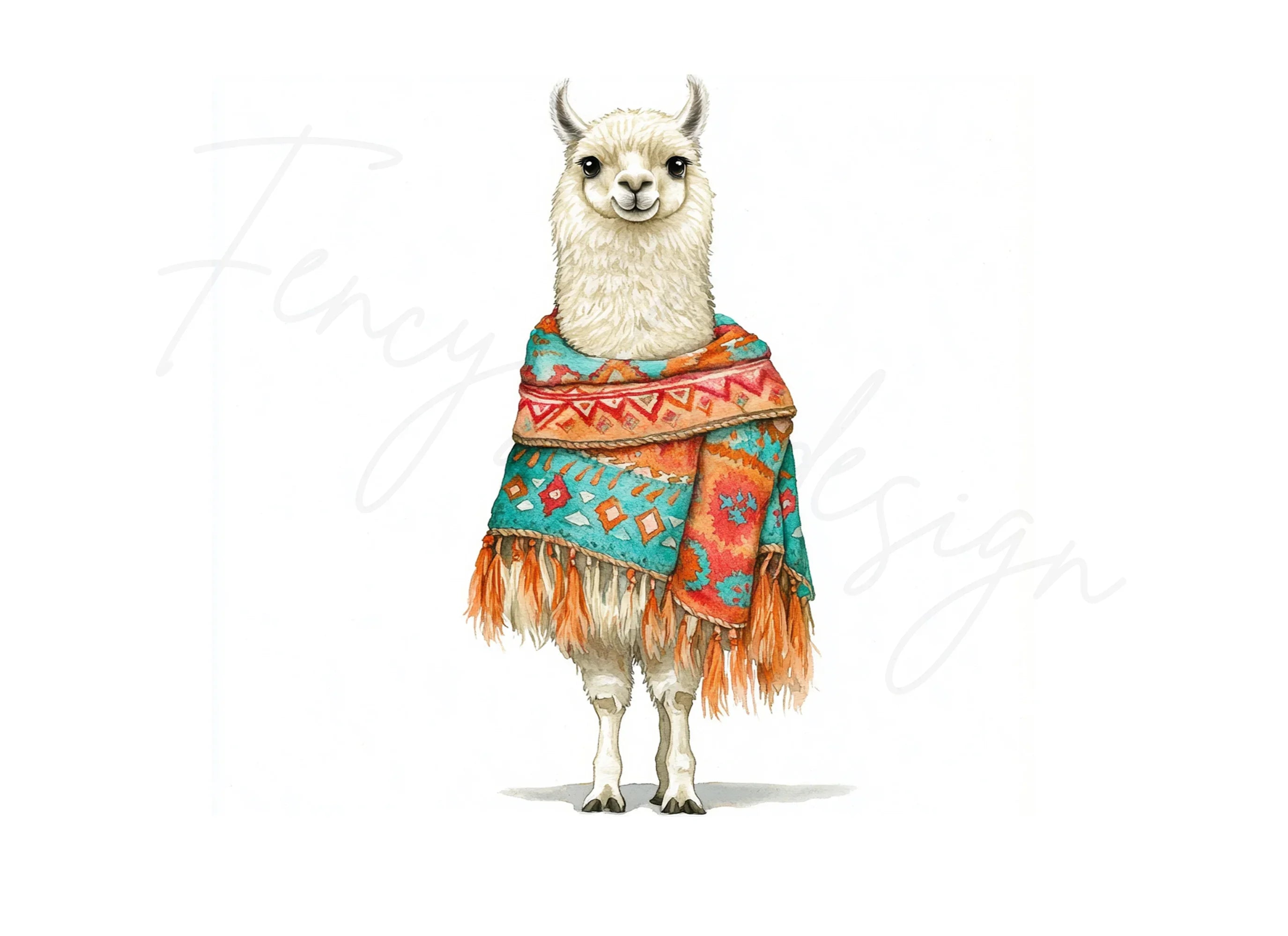 Vibrant Llama with Shawls Clipart Bundle