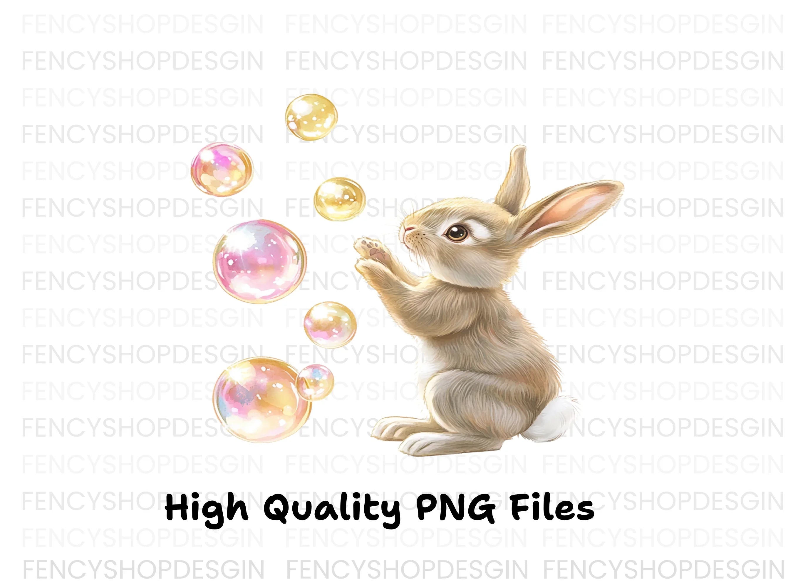Cute Bunny Playing With Bubbles Clipart Bundle