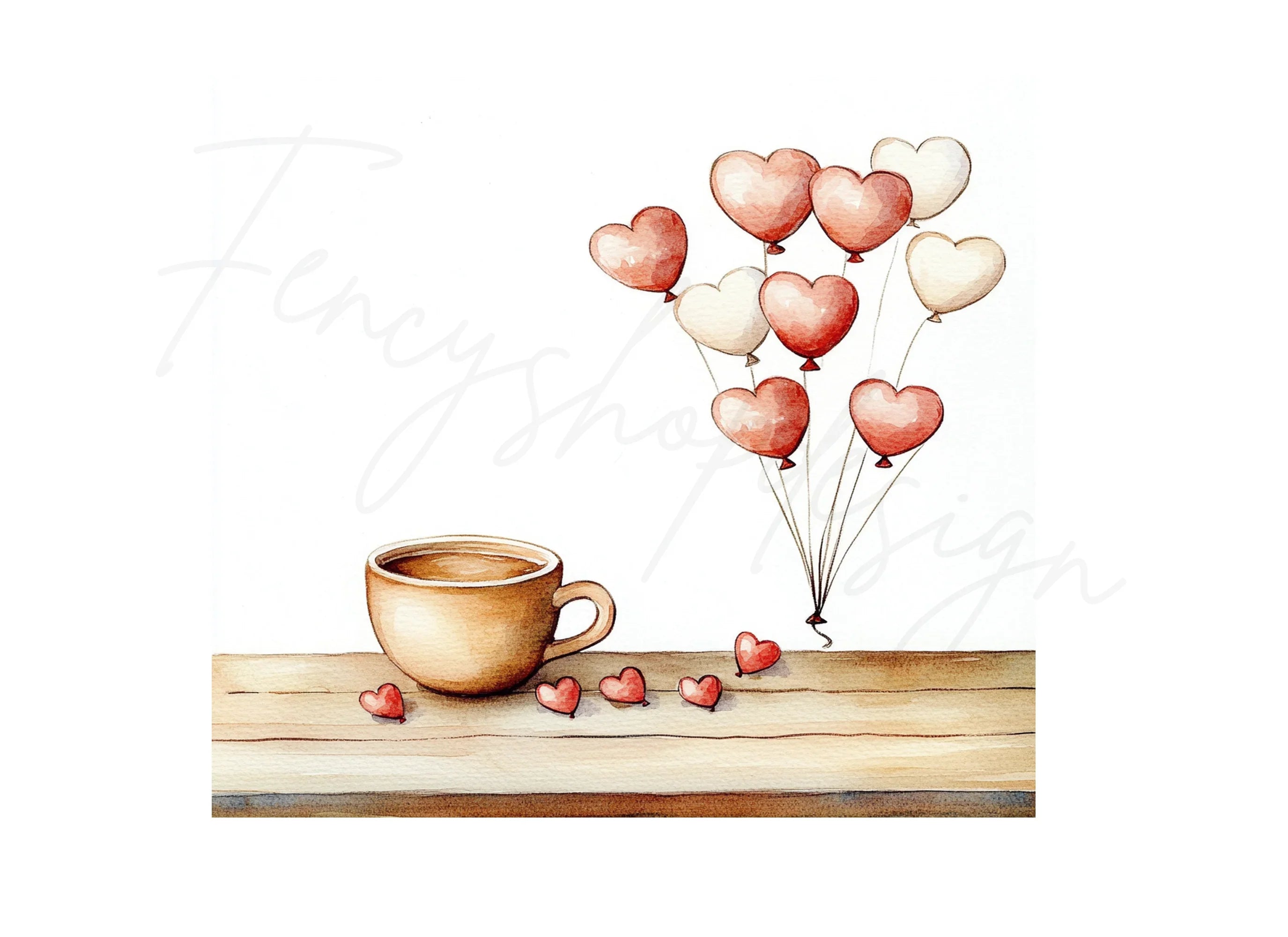 Coffee Cup Heart Balloons Clipart Bundle