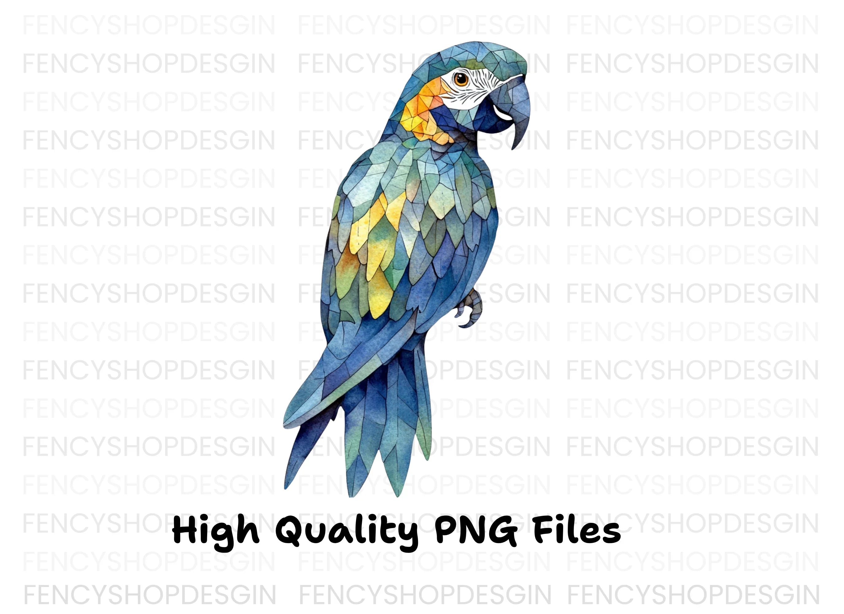 Geometric Blue Macaw Clipart Bundle