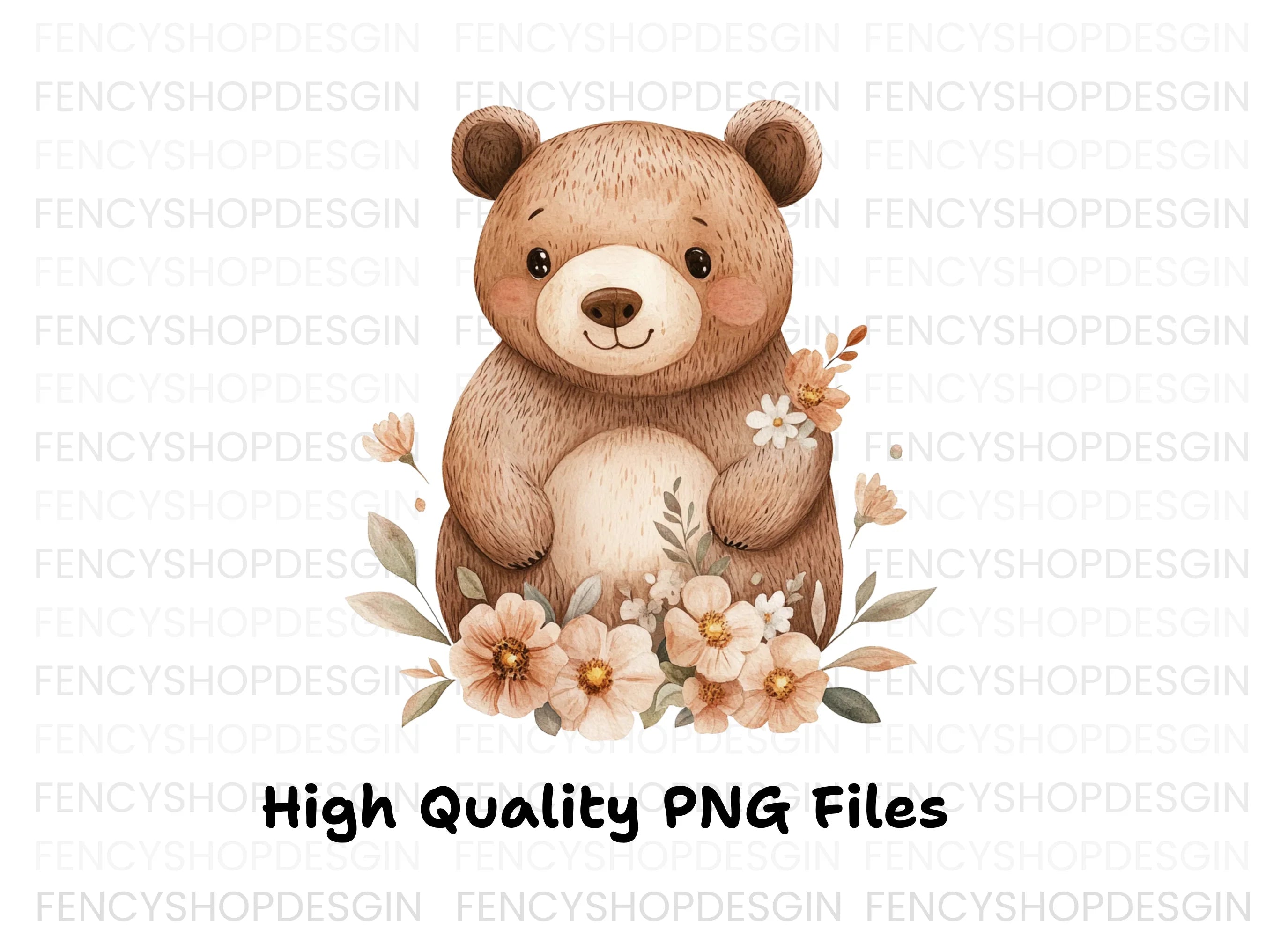 Cute Bear with Flowers Clipart Bundle