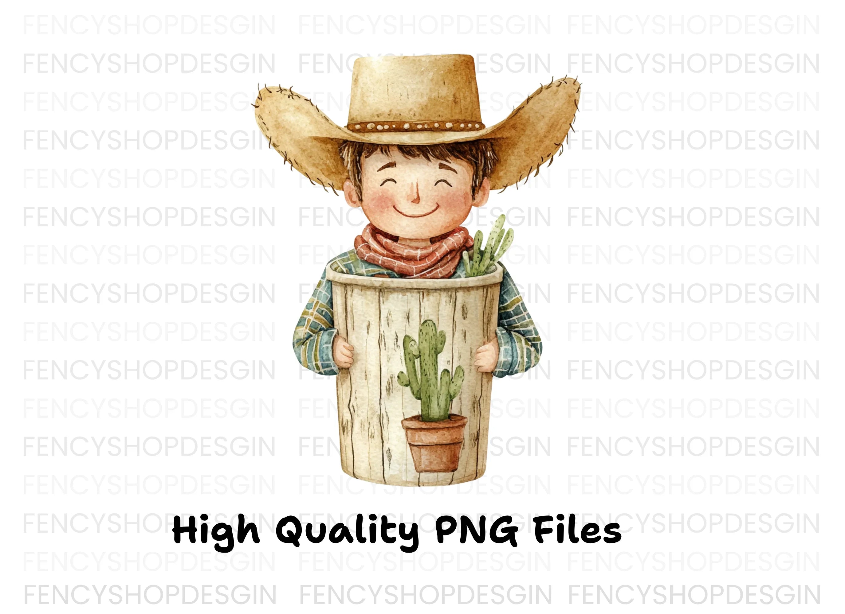 Happy Boy with Cactus Pot Clipart Bundle