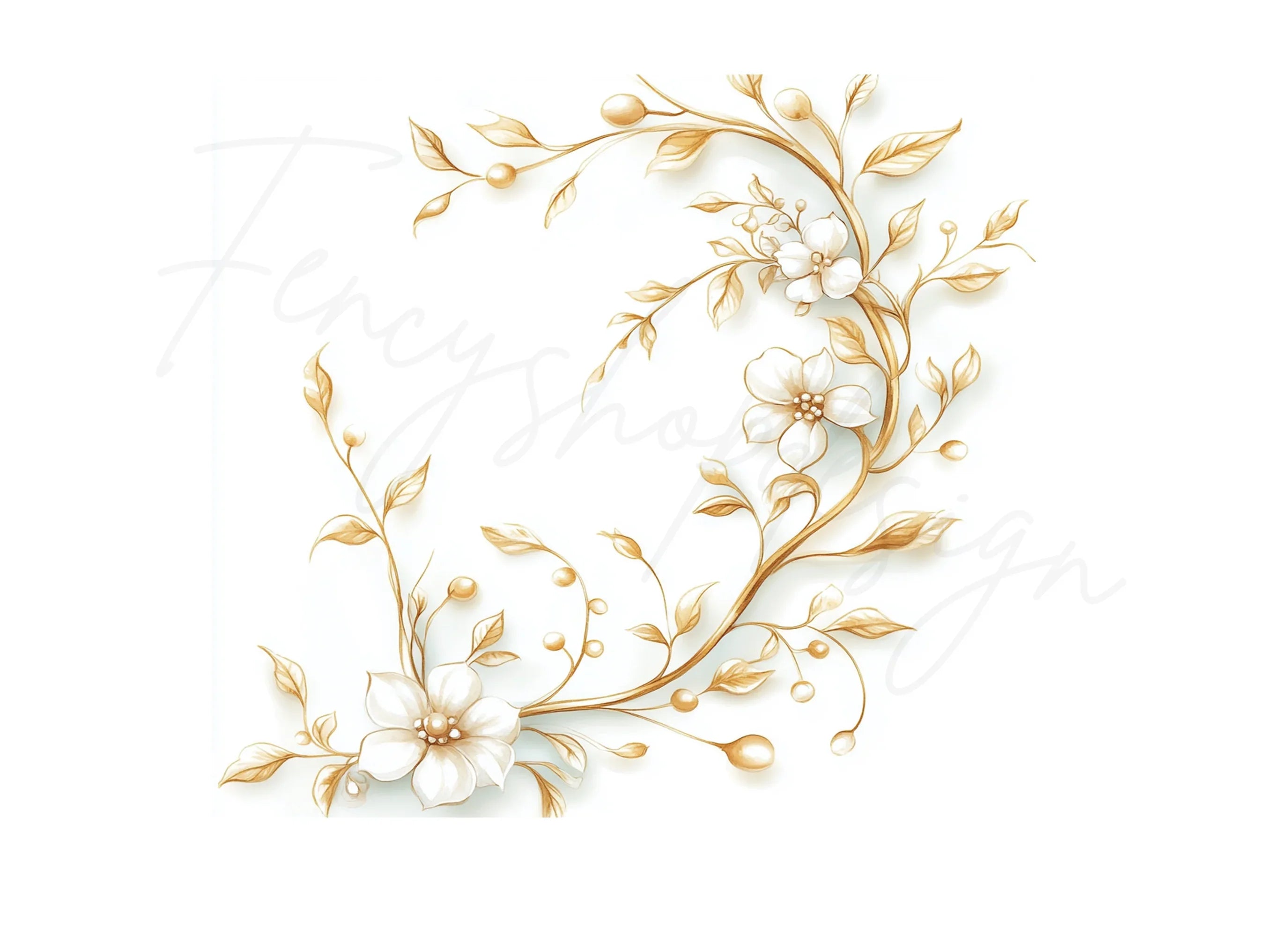 Delicate Golden Floral Clipart Bundle