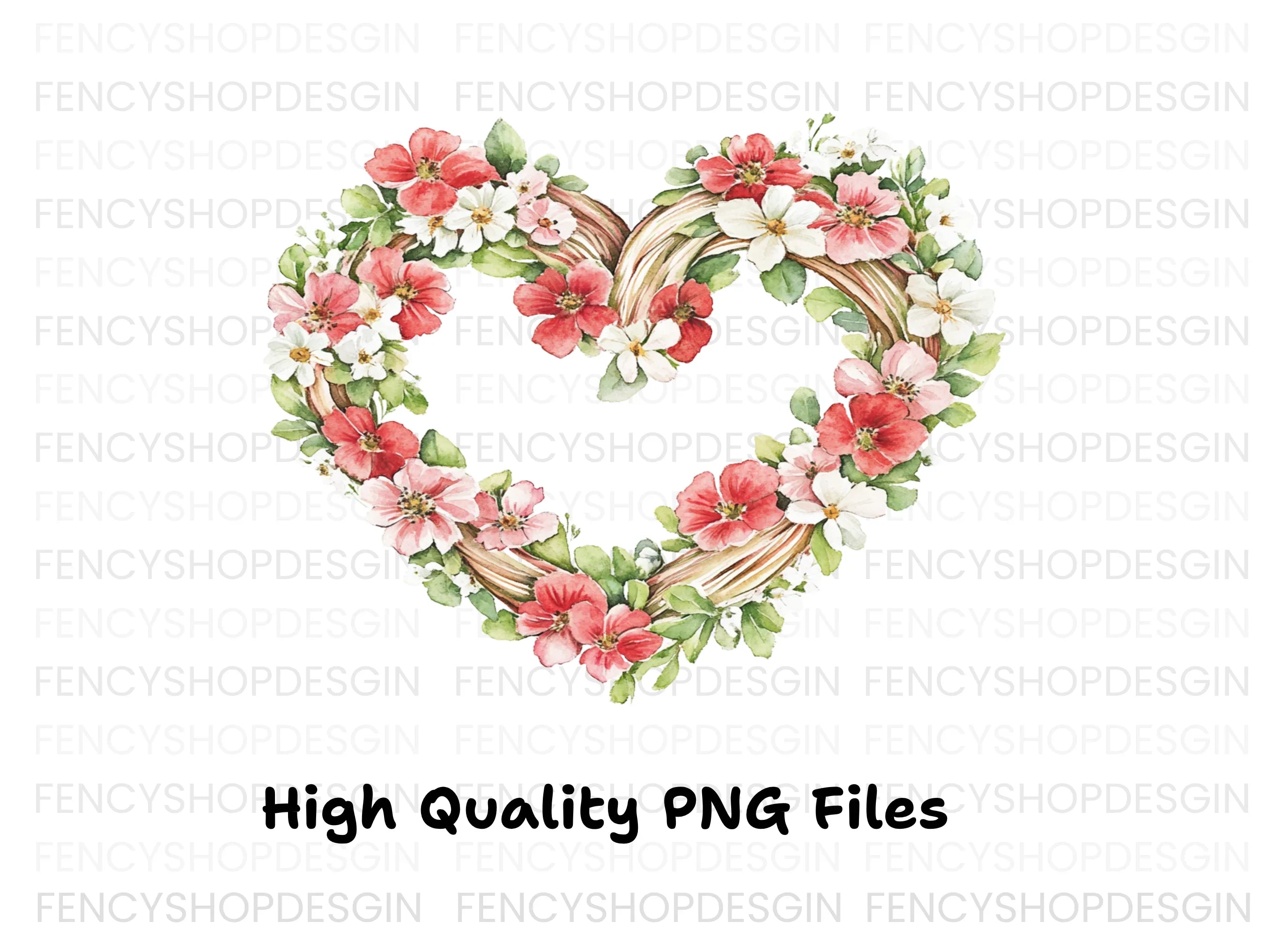 Floral Heart Wreath Clipart Bundle