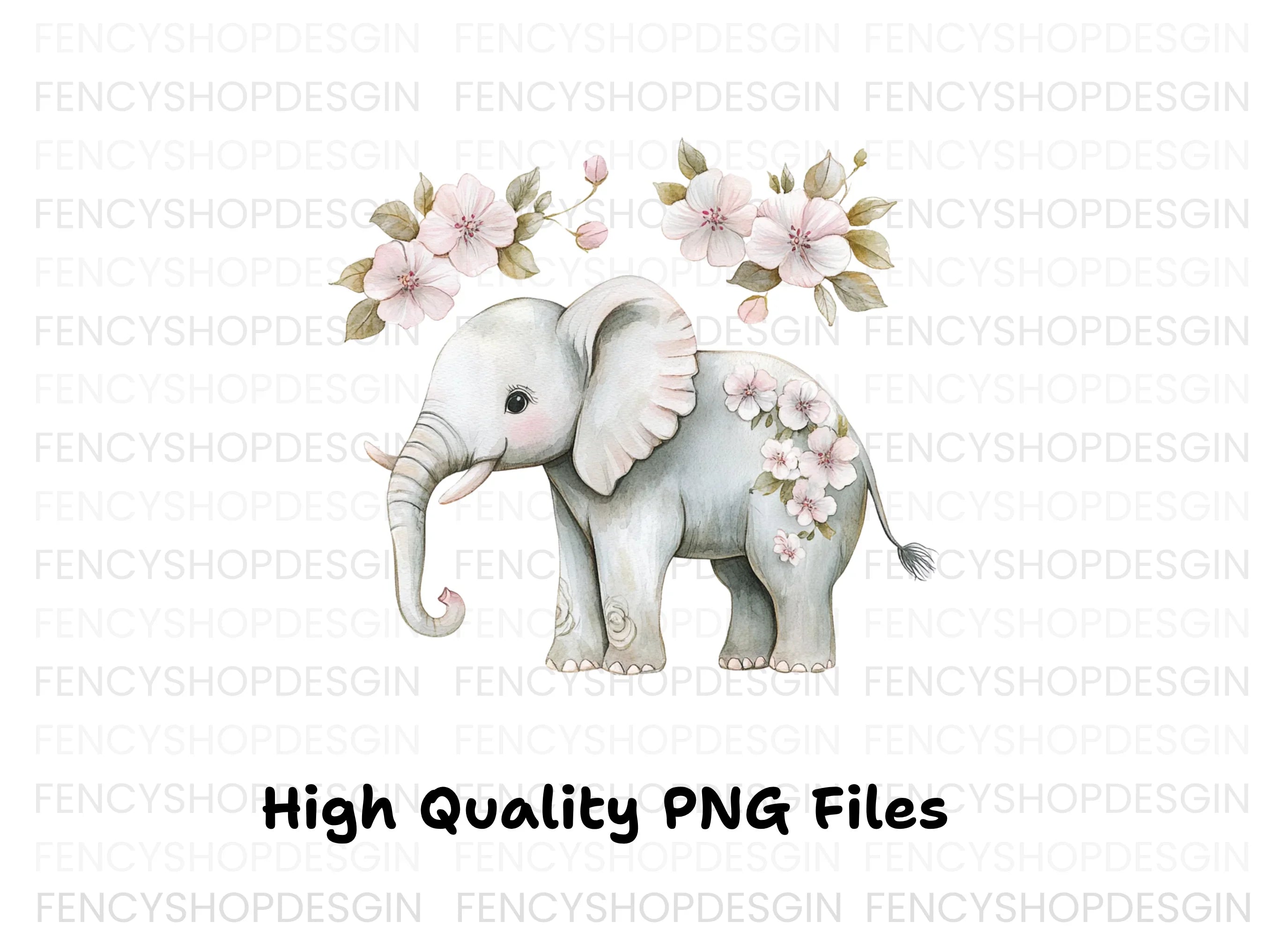 Cute Elephant with Flowers Clipart Bundle