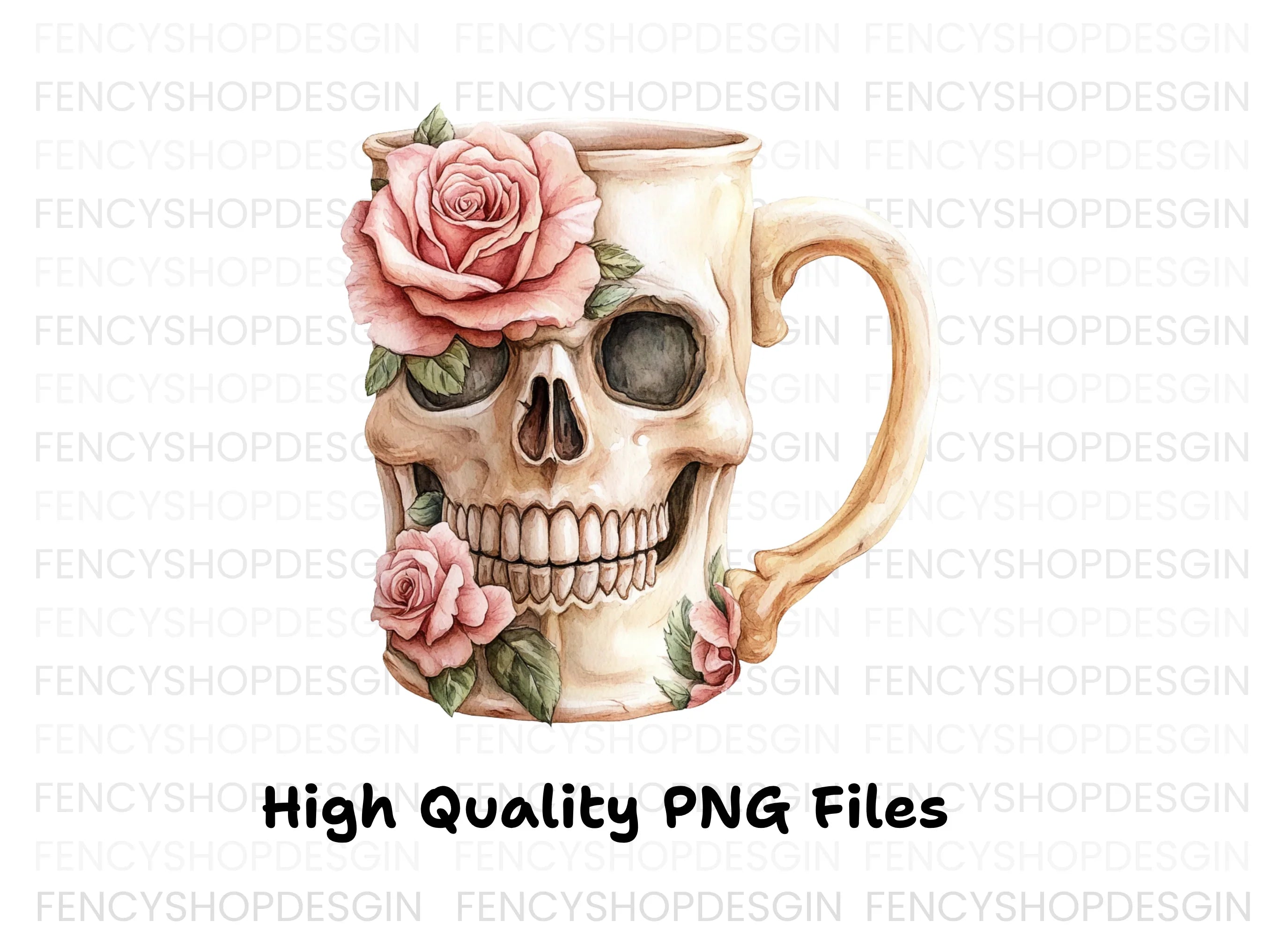 Skull with Pink Roses Clipart Bundle