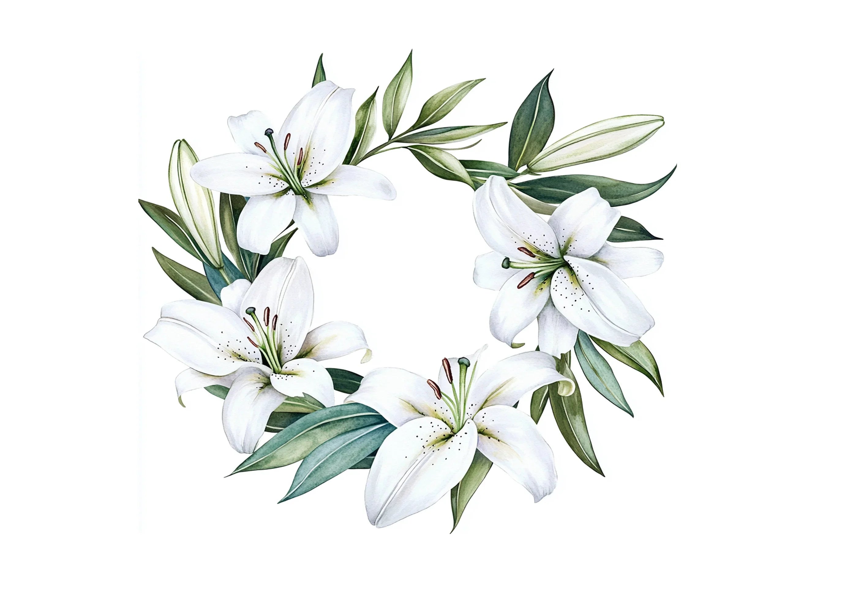 Stunning White Lily Wreath Clipart Bundle