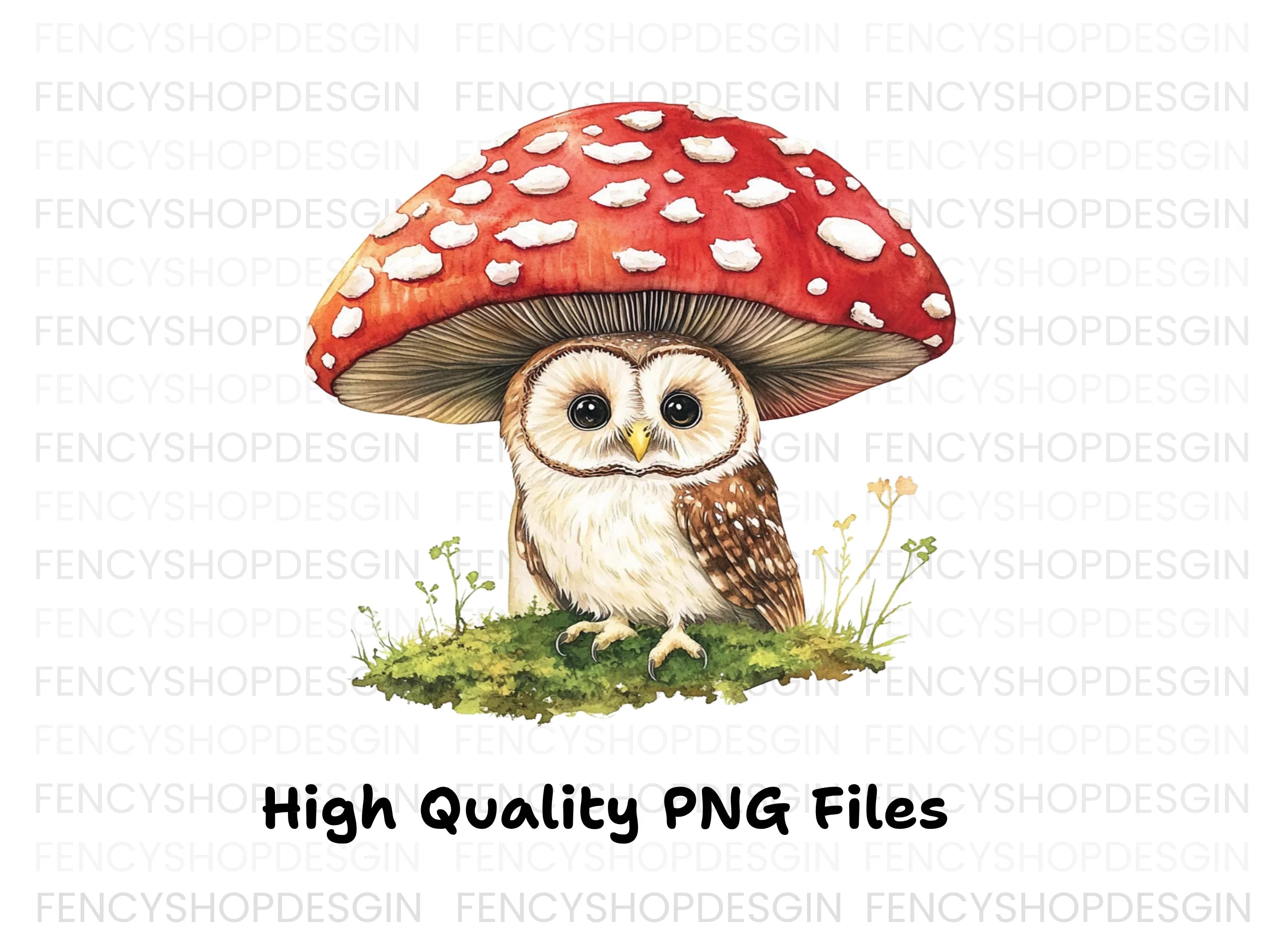 Whimsical Owls on Mushroom Clipart Bundle