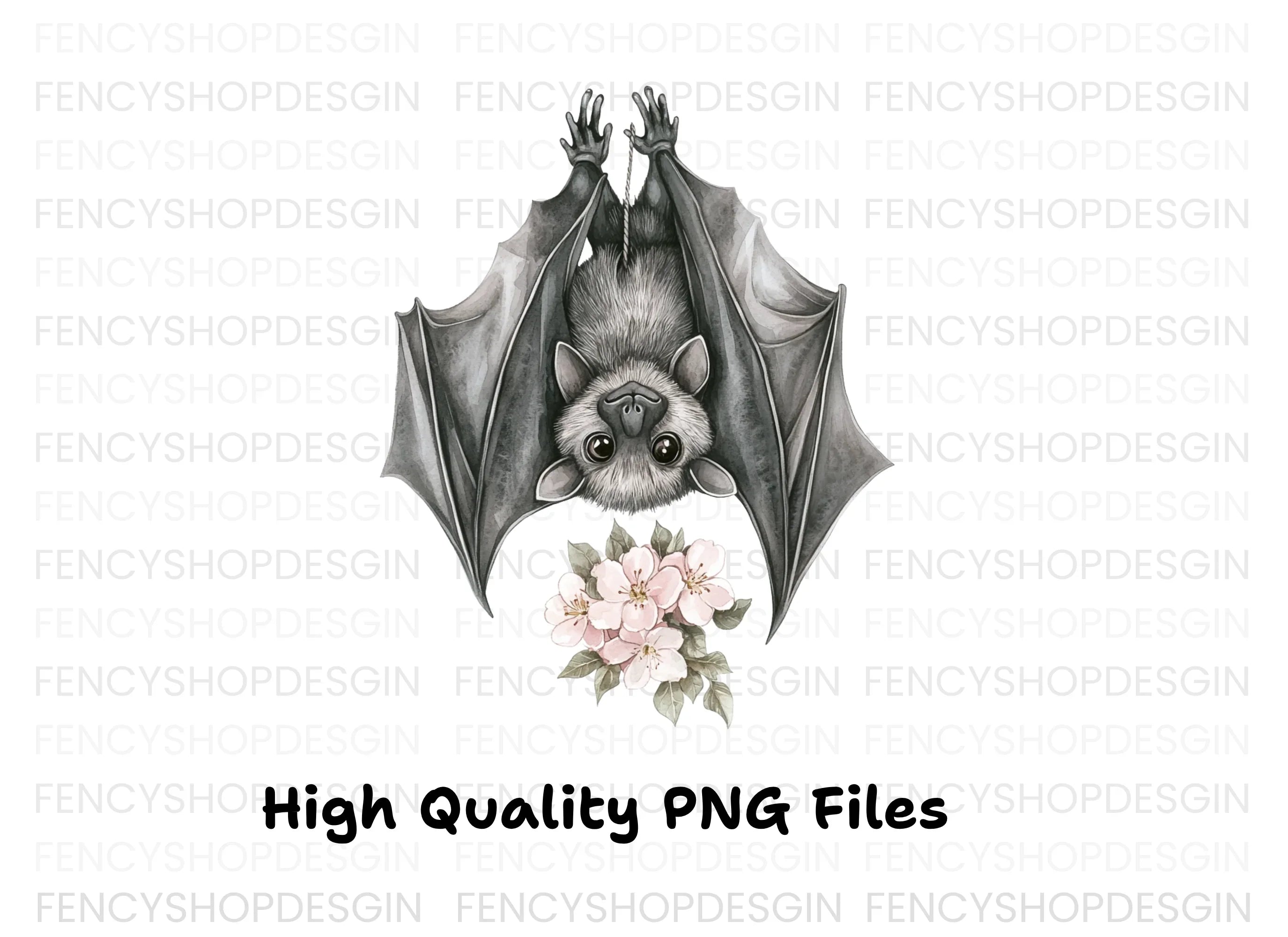 Cute Bat with Flowers Clipart Bundle