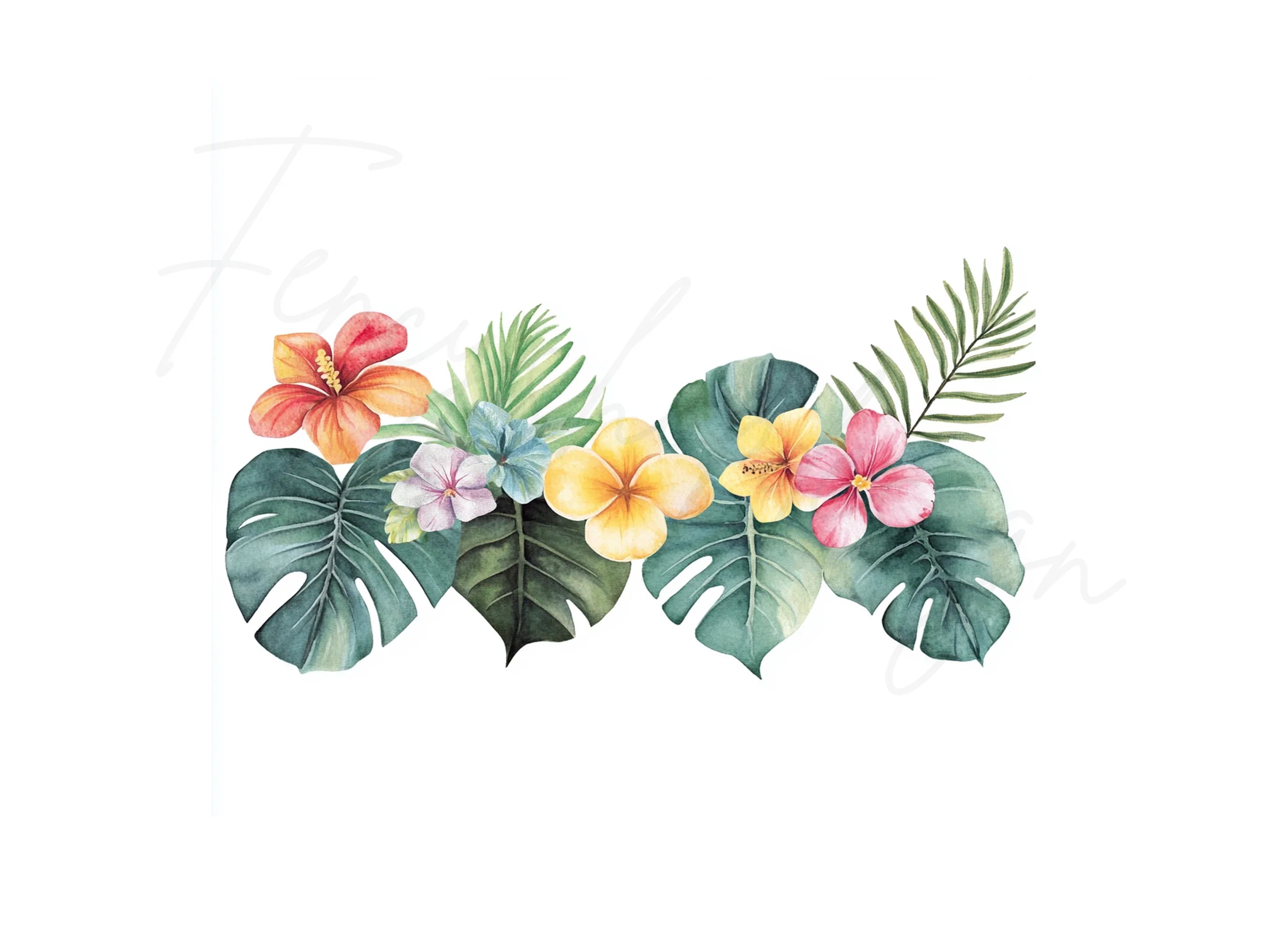 Tropical Flowers and Leaves Clipart Bundle