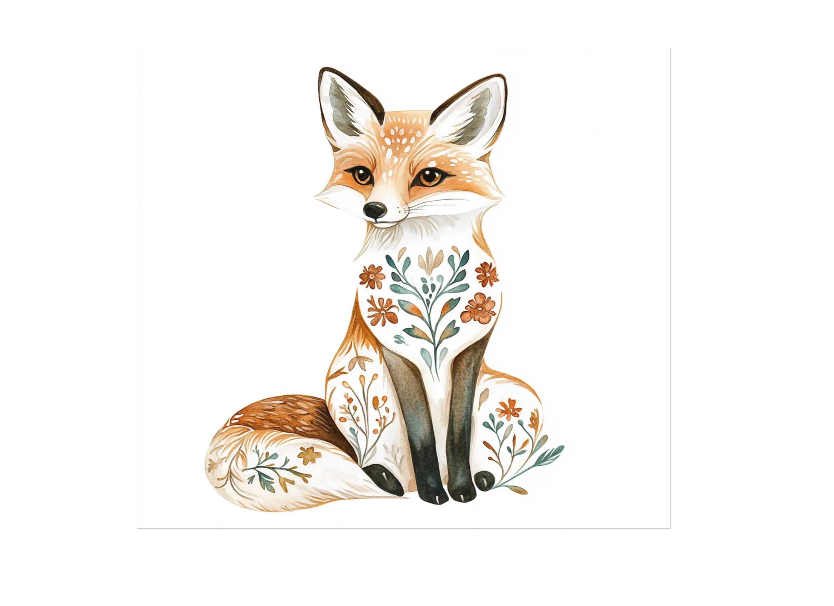 Elegant Floral Fox Clipart Bundle