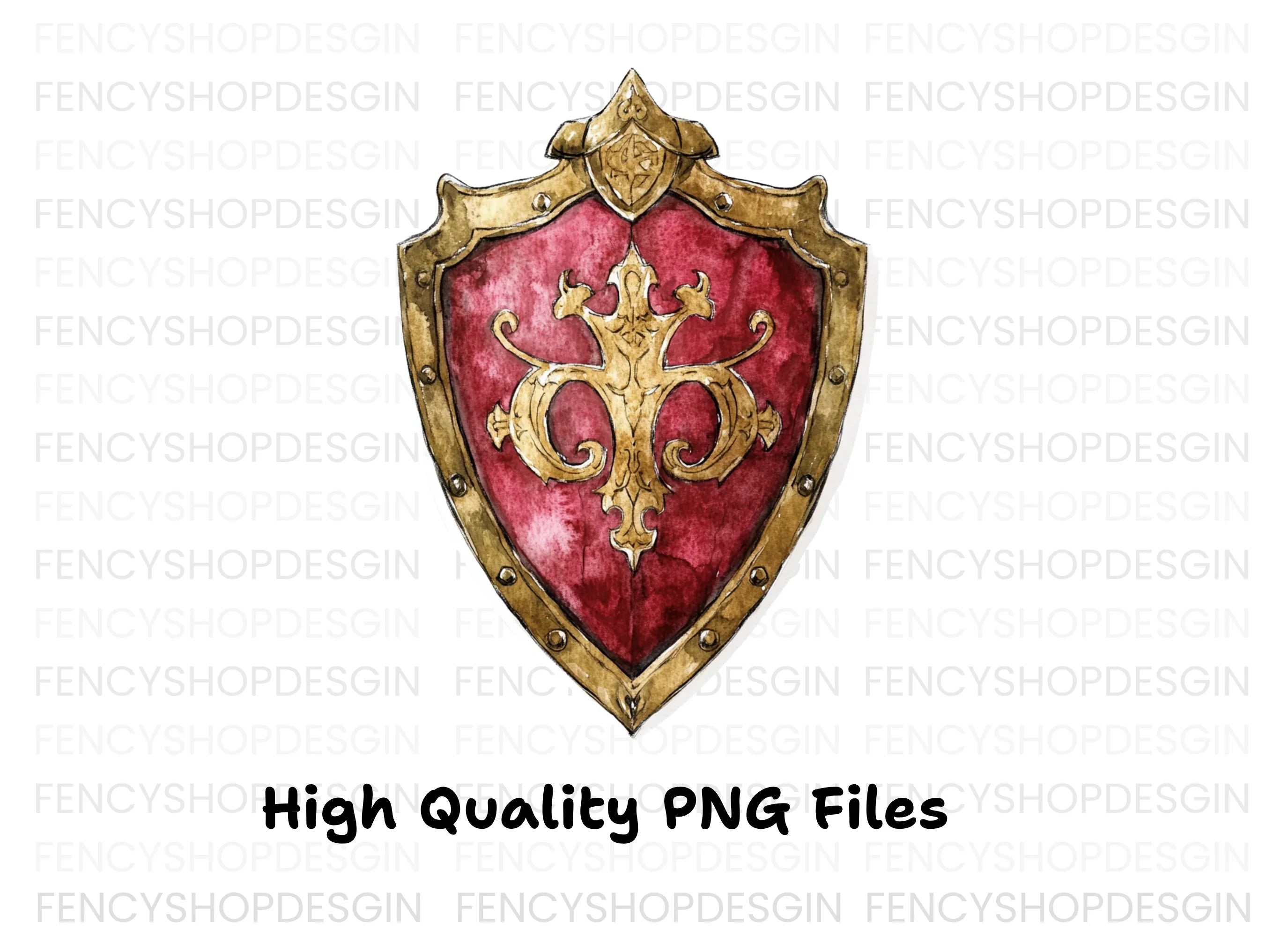 Red Gold Decorative Shield Clipart Bundle