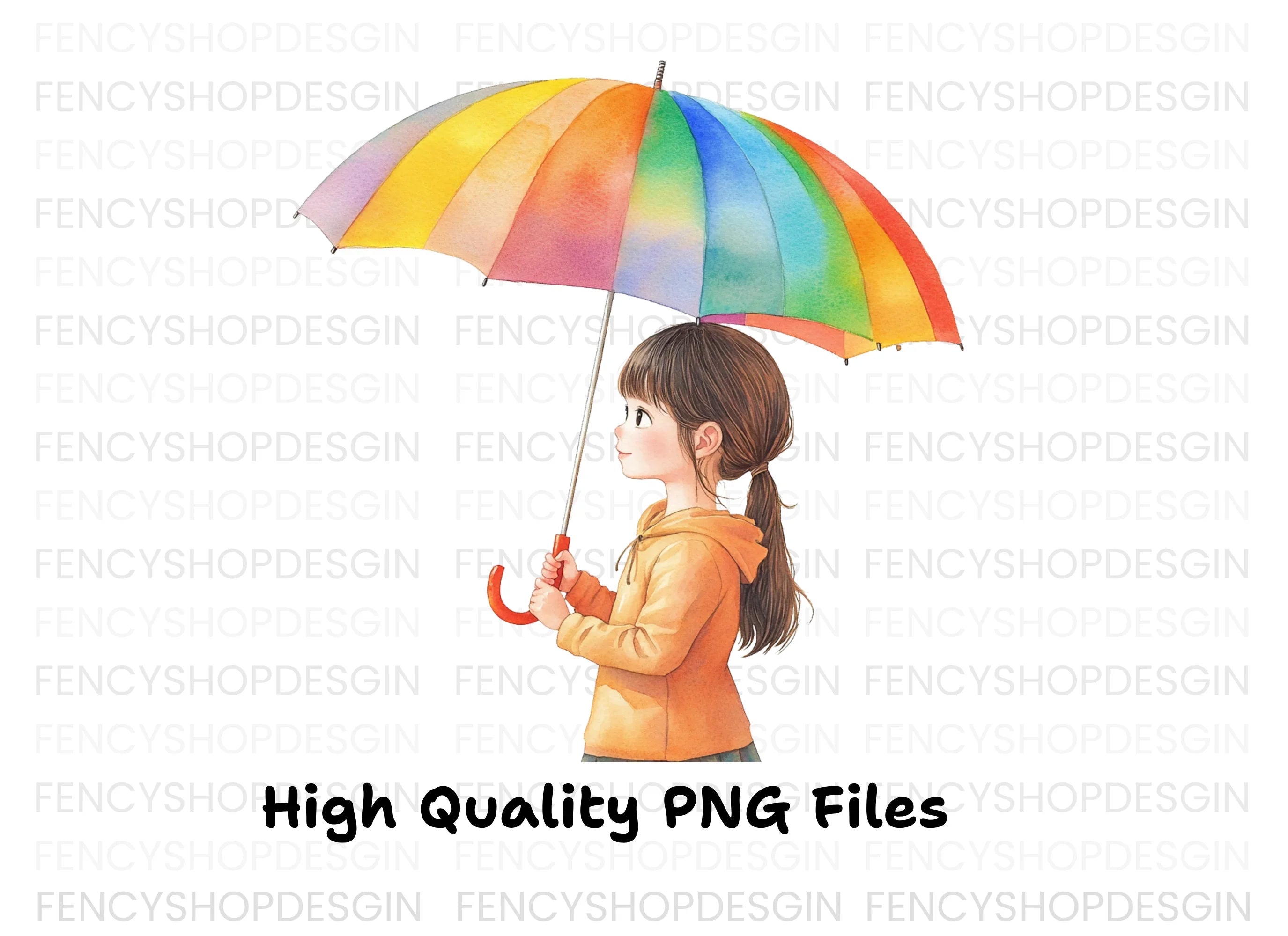 Girl with Rainbow Umbrella Clipart Bundle