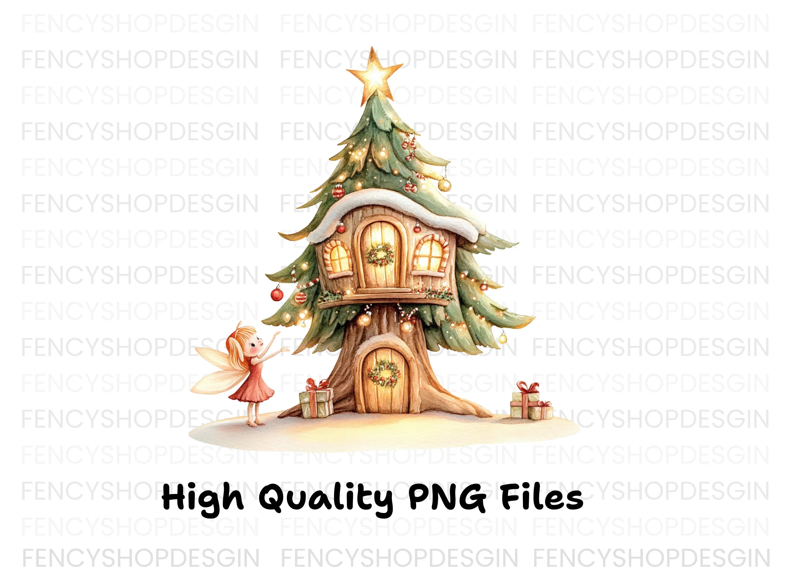 Christmas Fairy Treehouse Clipart Bundle