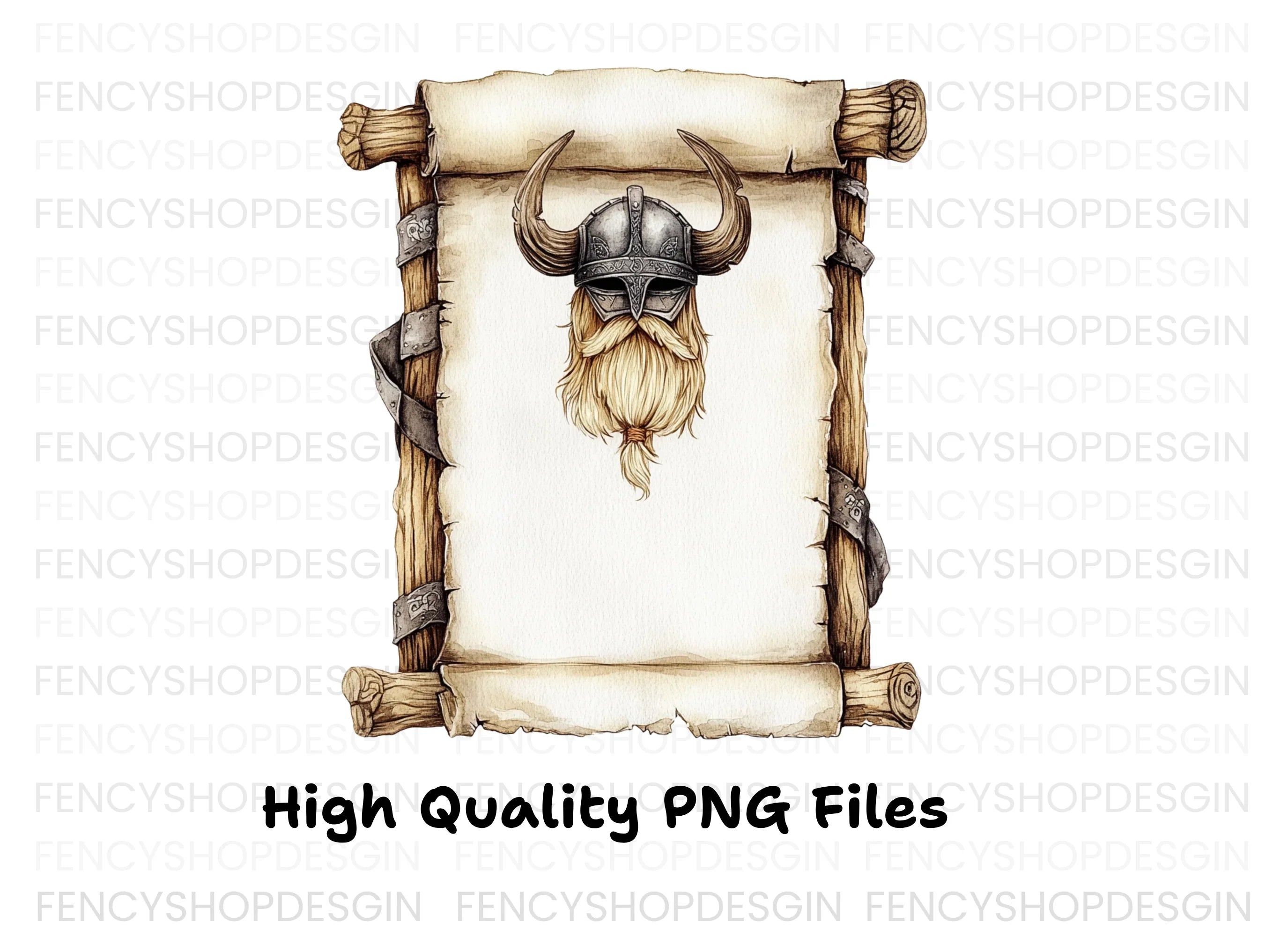 Viking Helmet and Beard Scroll Clipart Bundle