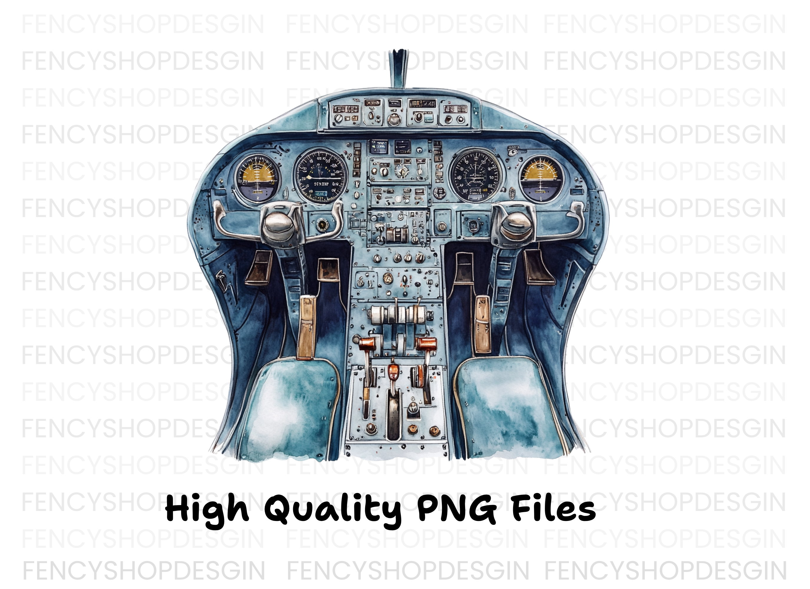 Blue Airplane Cockpit Clipart Bundle