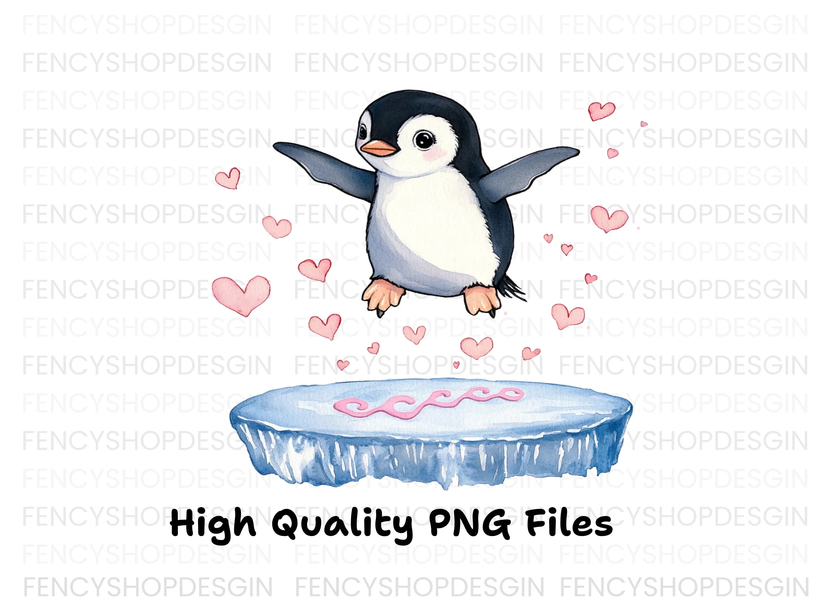 Adorable Penguin Love Hearts Clipart Bundle