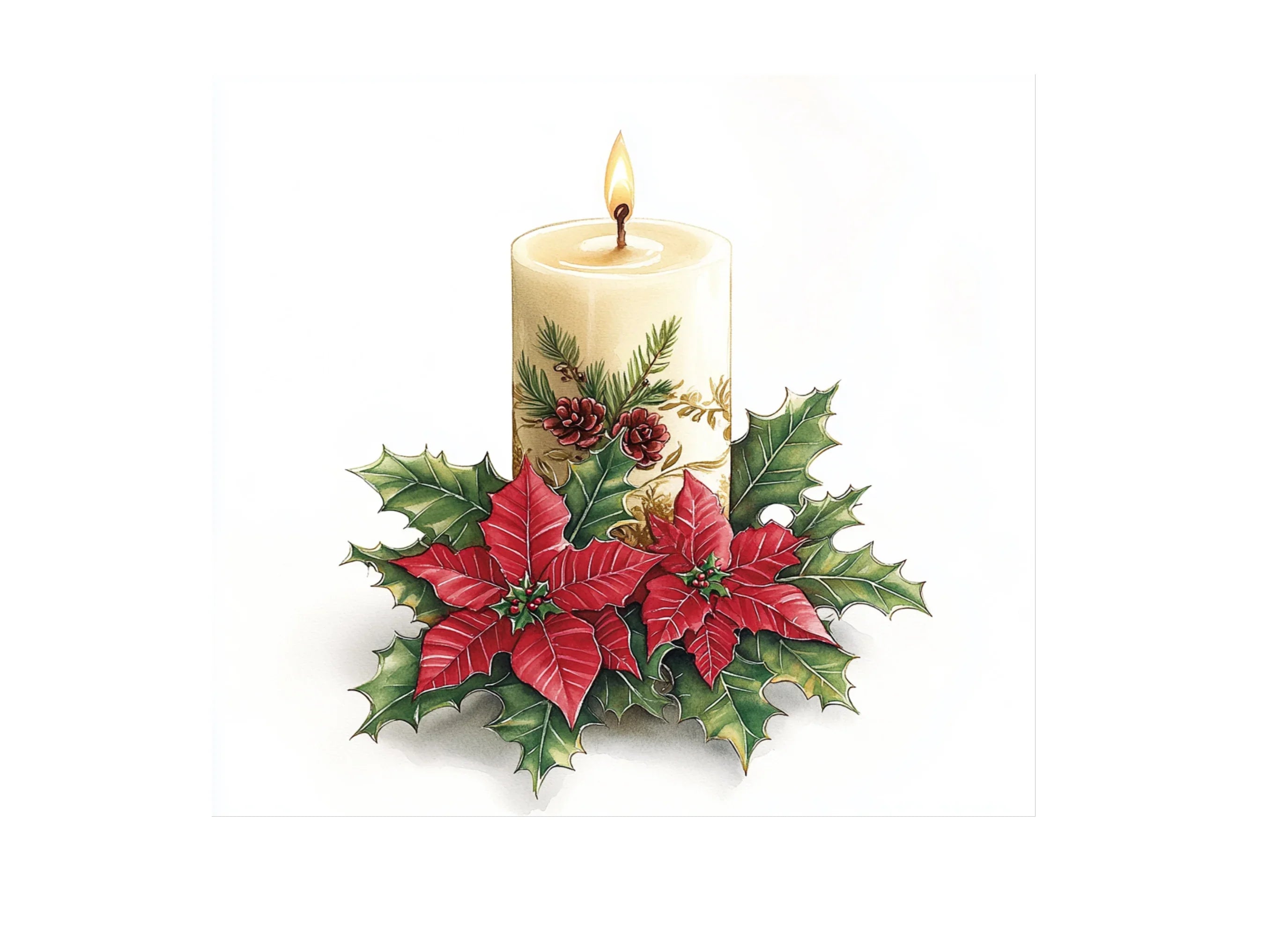 Christmas Candles and Poinsettias Clipart Bundle