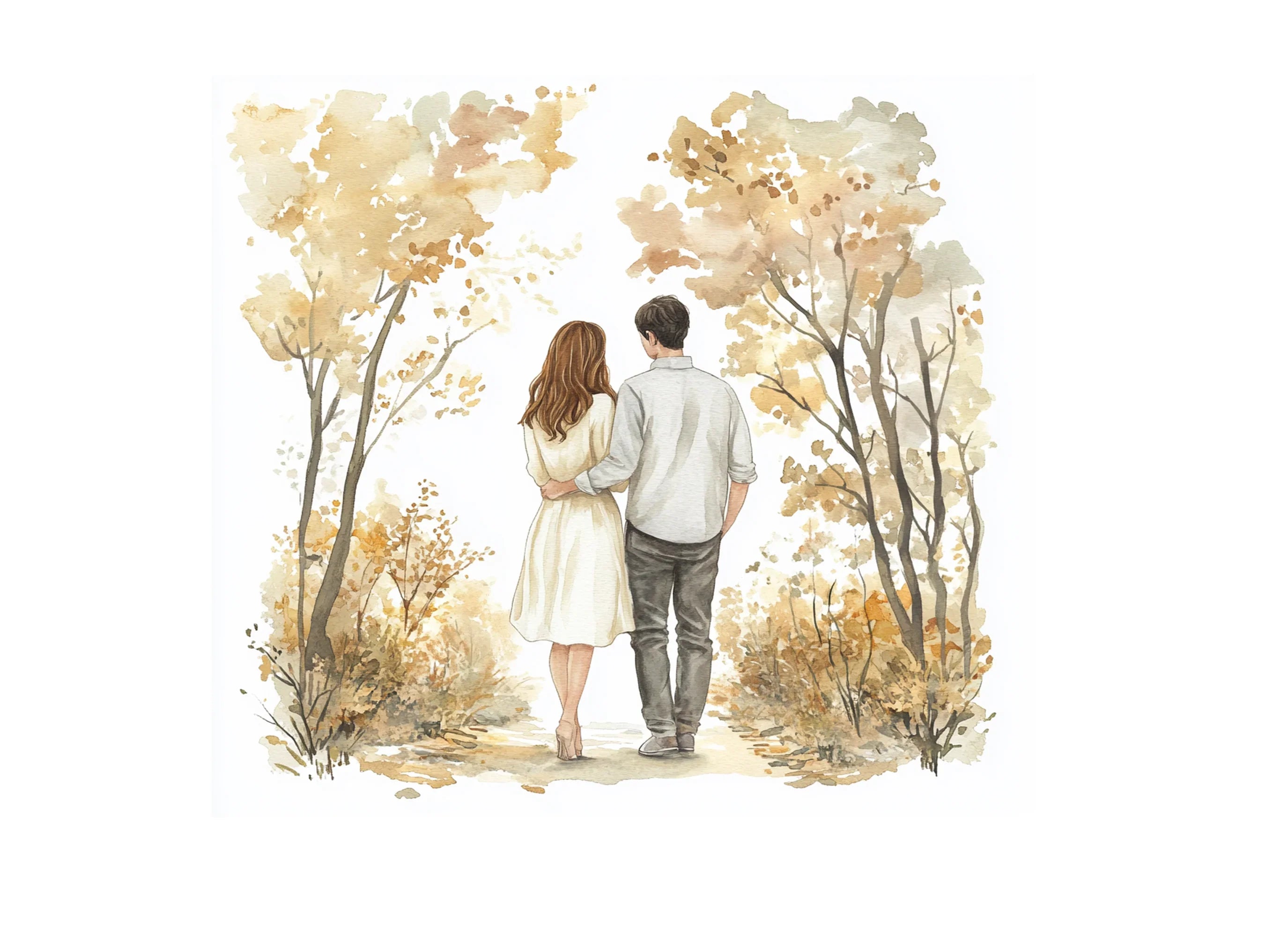 Couple Walking in Autumn Forest Clipart Bundle