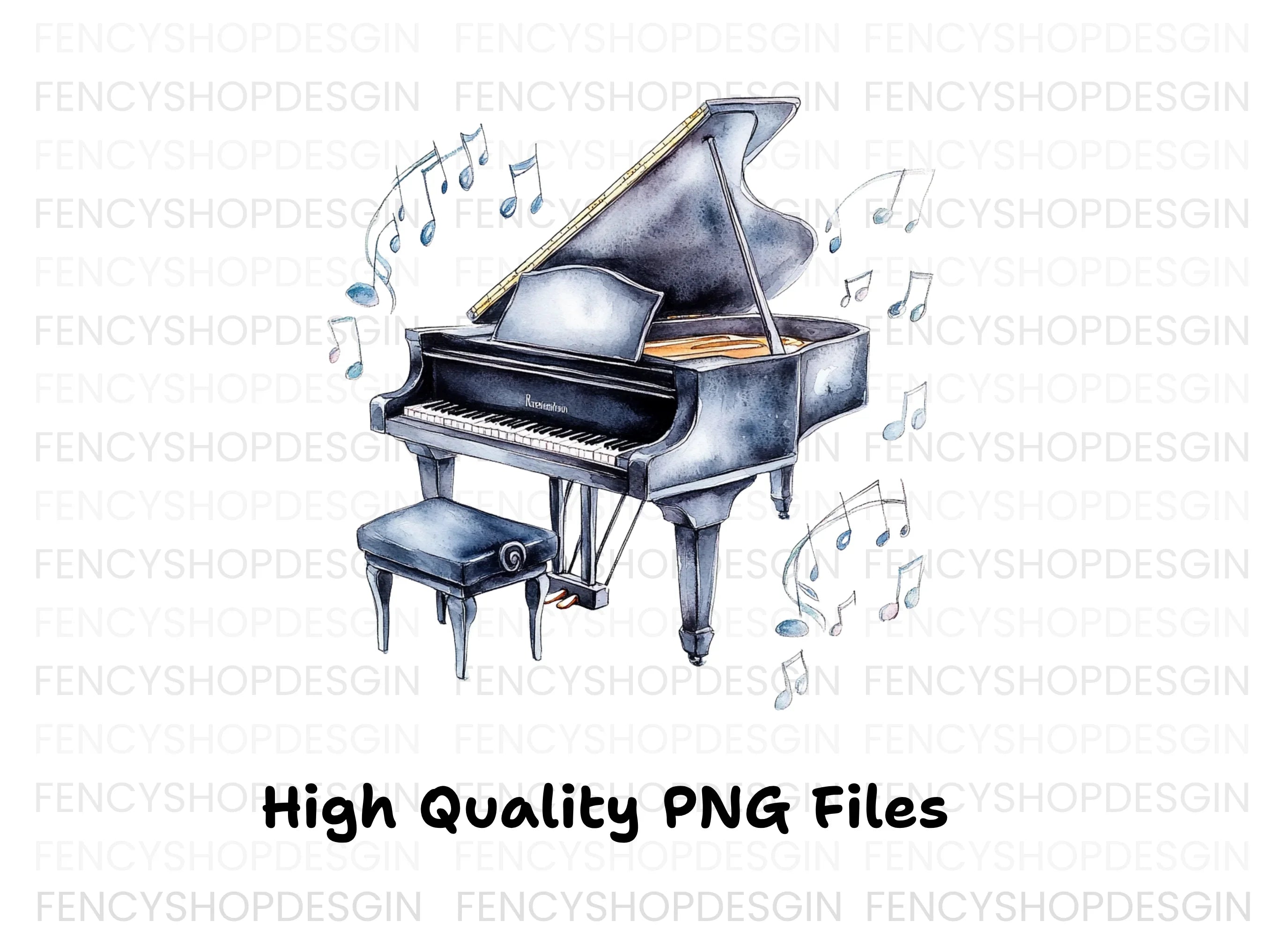 Musical Grand Piano with Notes Clipart Bundle