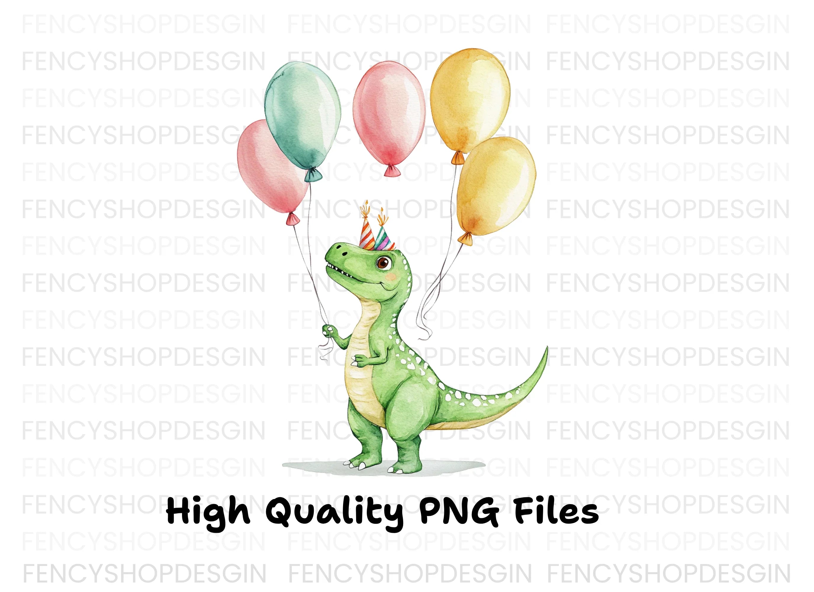Cute Dinosaur Birthday Balloons Clipart Bundle