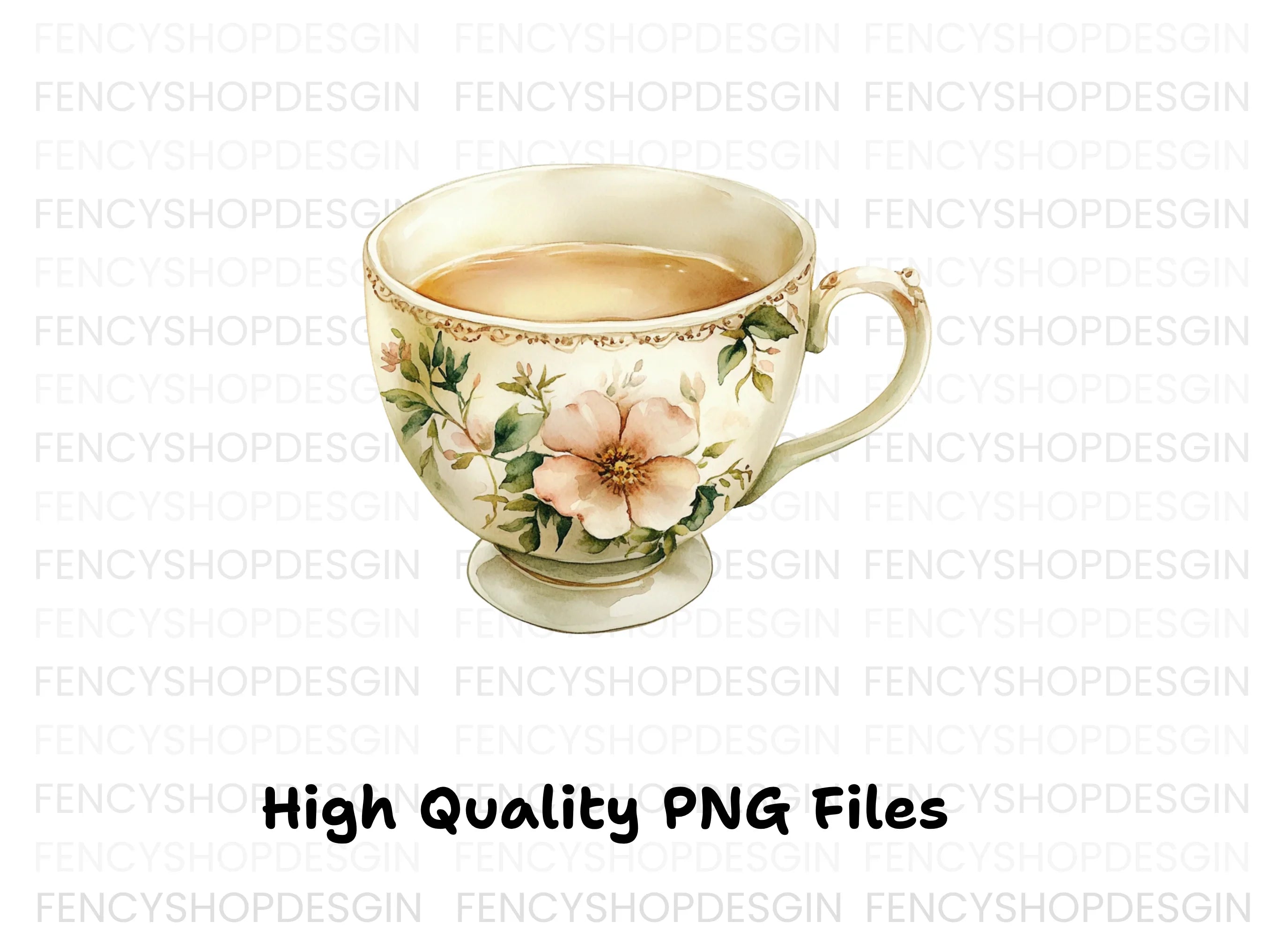 Elegant Floral Teacups Clipart Bundle