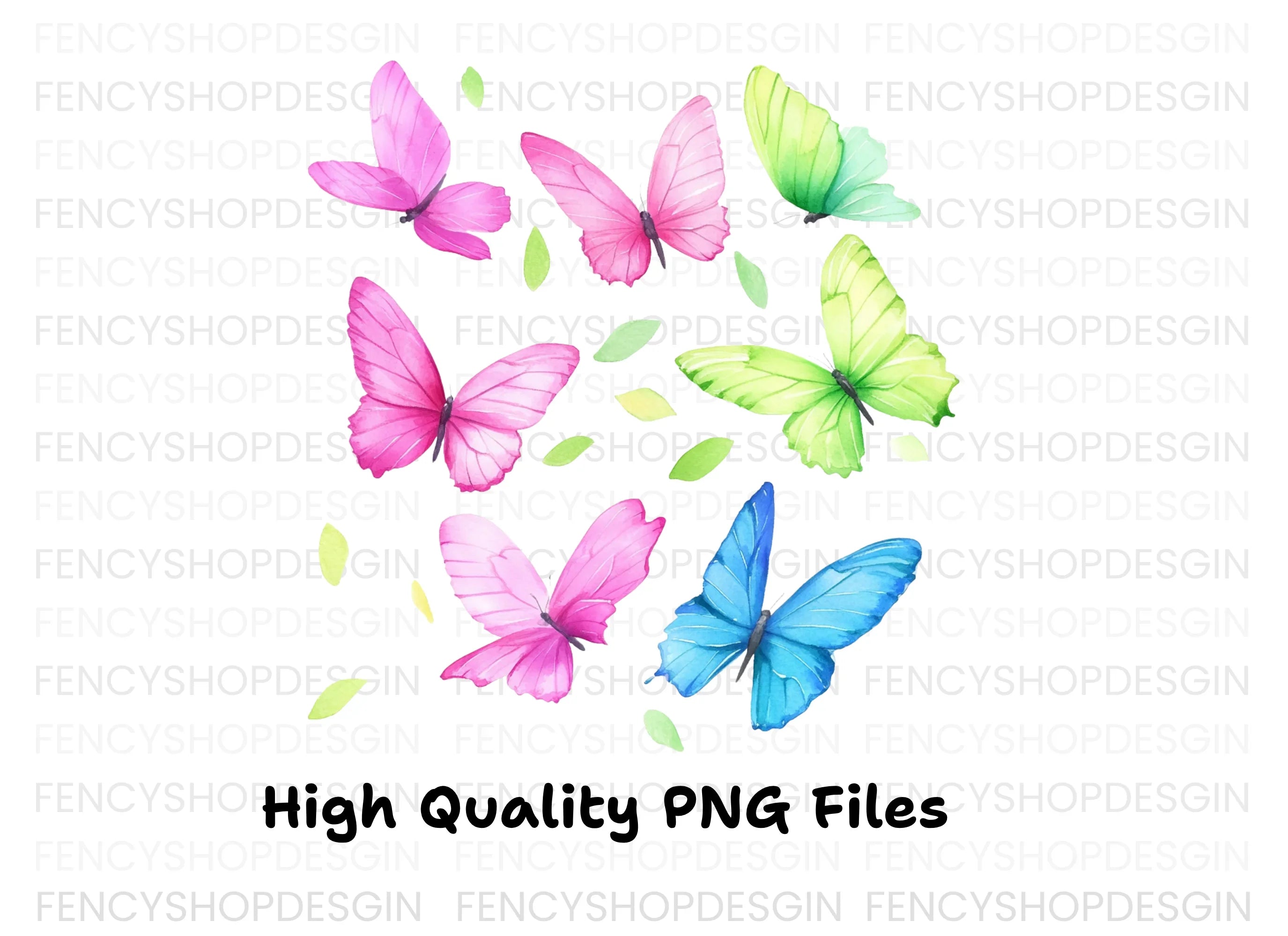Vibrant Butterfly and Leaves Clipart Bundle