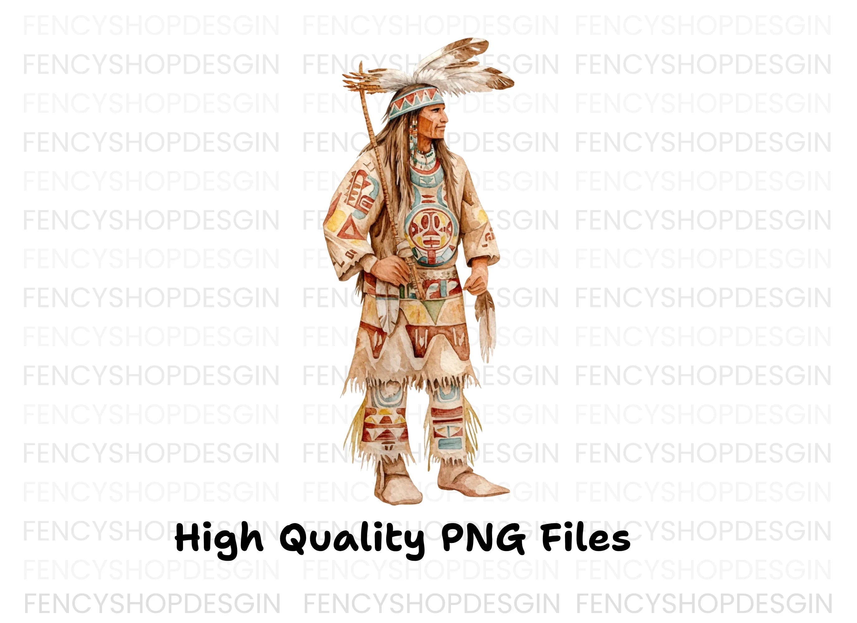 Native American Man Traditional Attire Clipart Bundle