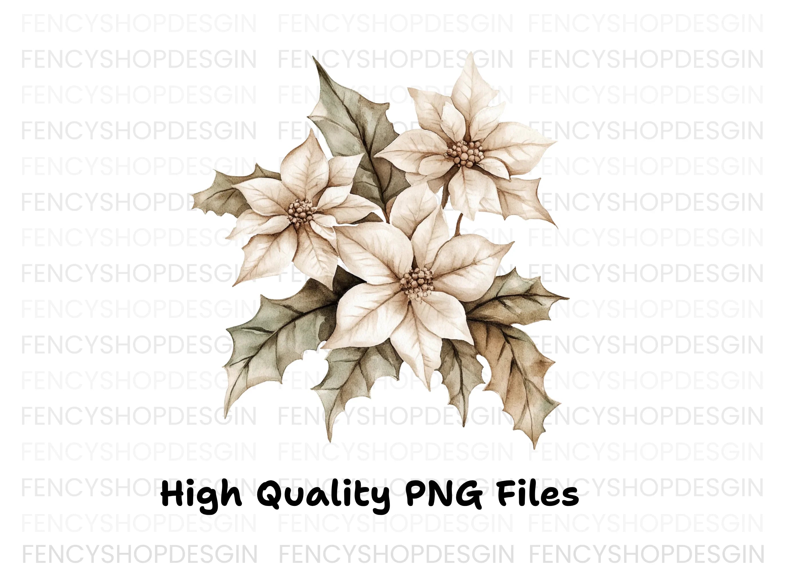 Winter White Poinsettia Clipart Bundle